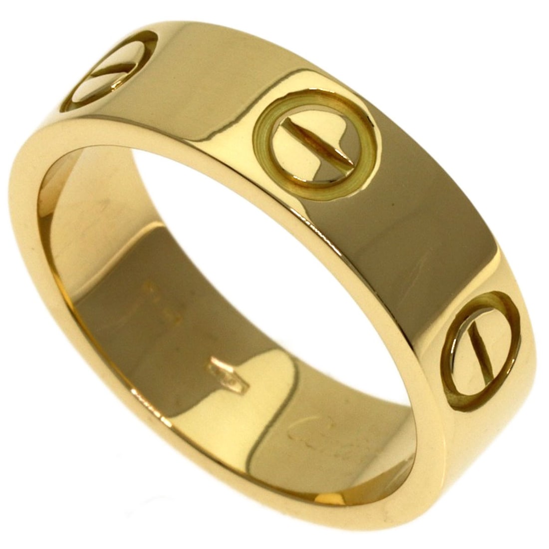 Love Ring Yellow Gold Cartier #50 K18: Love Ring Yellow Gold Cartier #50 K18 K18 Yellow Gold Cartier Love Ring is a beautiful piece featuring gold metal, with a ring size of 5.25(US). This Cartier ring has no main stone, and its closure is