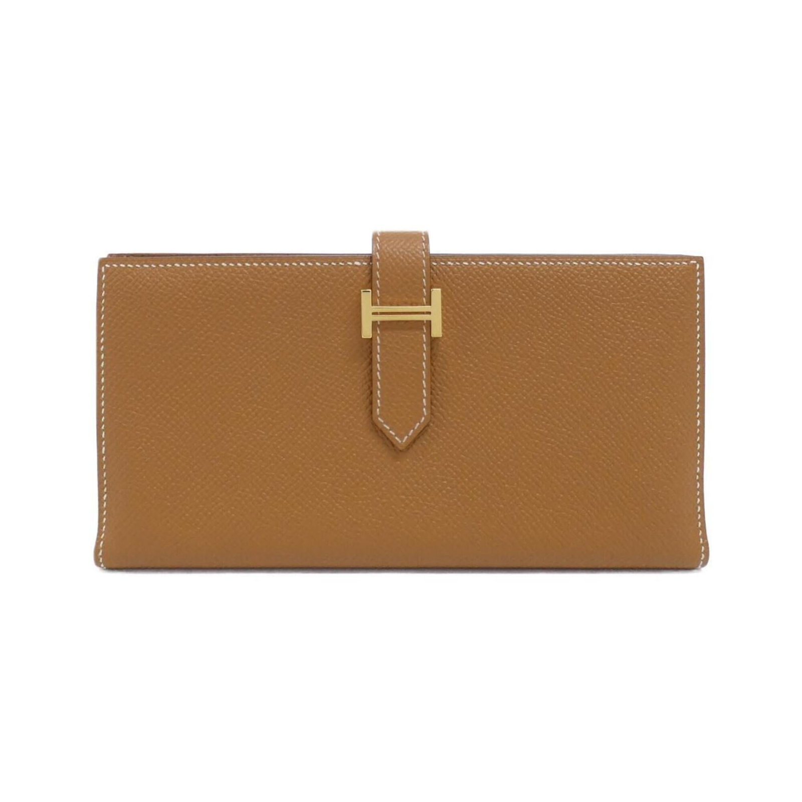 Epsom Leather Bi fold Wallet Hermes: Epsom Leather Bi fold Wallet Hermes Epsom leather bi-fold wallet from Hermes, featuring a classic design with a rich brown and gold color combination. Made from high-quality Epsom leather, this
