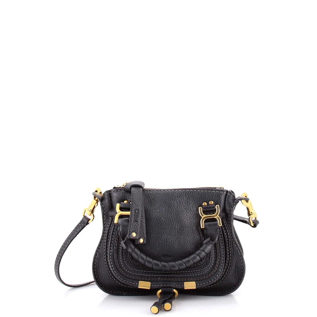 Baby Satchel Leather Chloe Marcie: Baby Satchel Leather Chloe Marcie The Chloe Marcie Baby Satchel is a stylish and functional cross-body bag with a classic design. Measuring 6.5" tall and 8.5" wide, it features a black leather