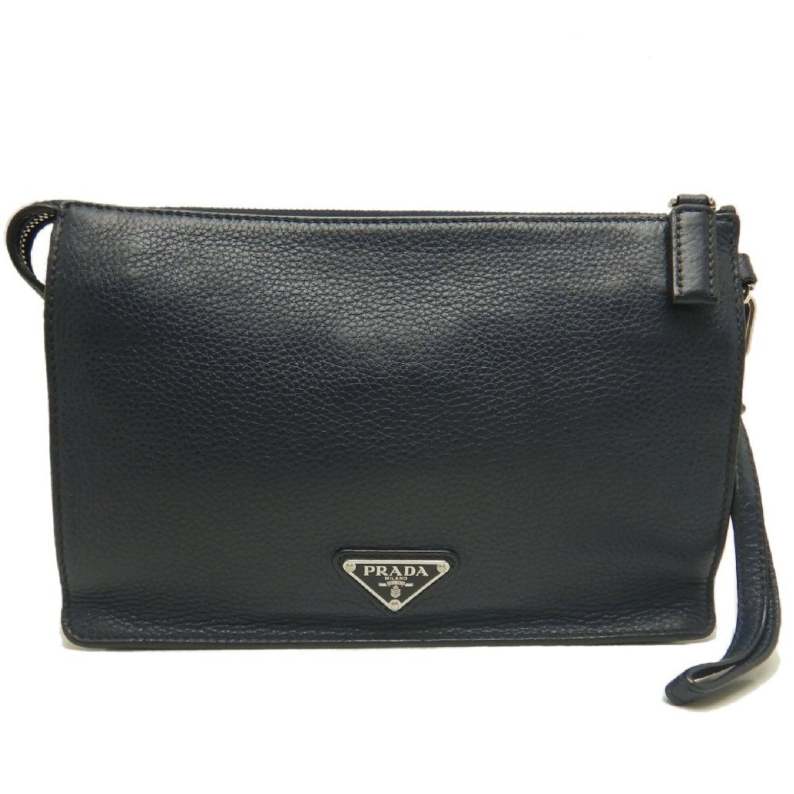 Clutch Bag Leather Prada: Clutch Bag Leather Prada Silver Prada clutch bag made from high-quality leather, featuring a sleek design and a secure zipper closure. Measuring 17cm x 23cm x 6cm, this stylish accessory is perfect