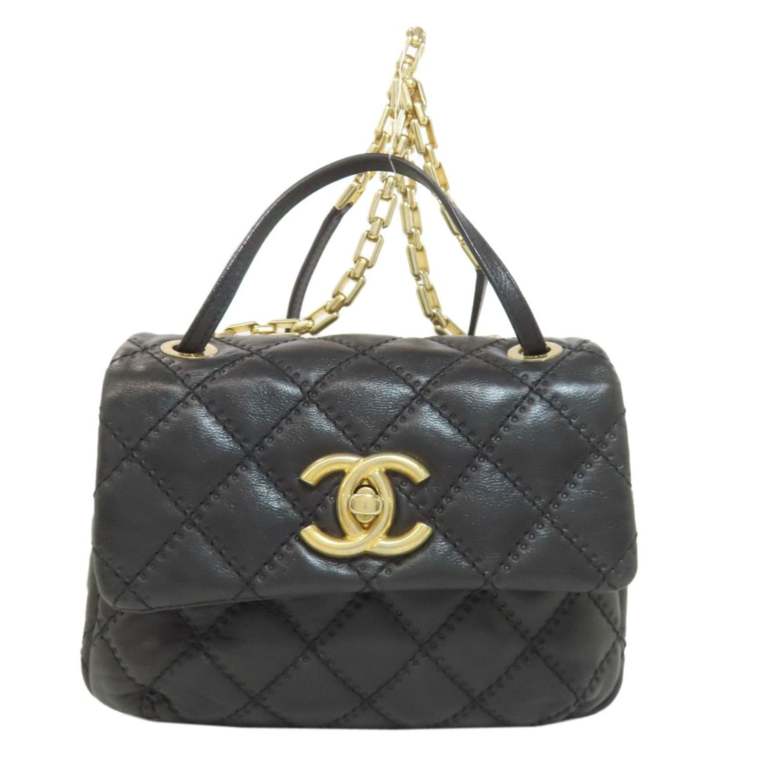 Chanel Matelasse 2Way Goldhardware Handbag Calf: Chanel Matelasse 2Way Goldhardware Handbag Calf Black Calf Leather Chanel Matelasse 2Way Goldhardware Handbag with Serial Seal and Guarantee Card. This classic handbag boasts a timeless design with a