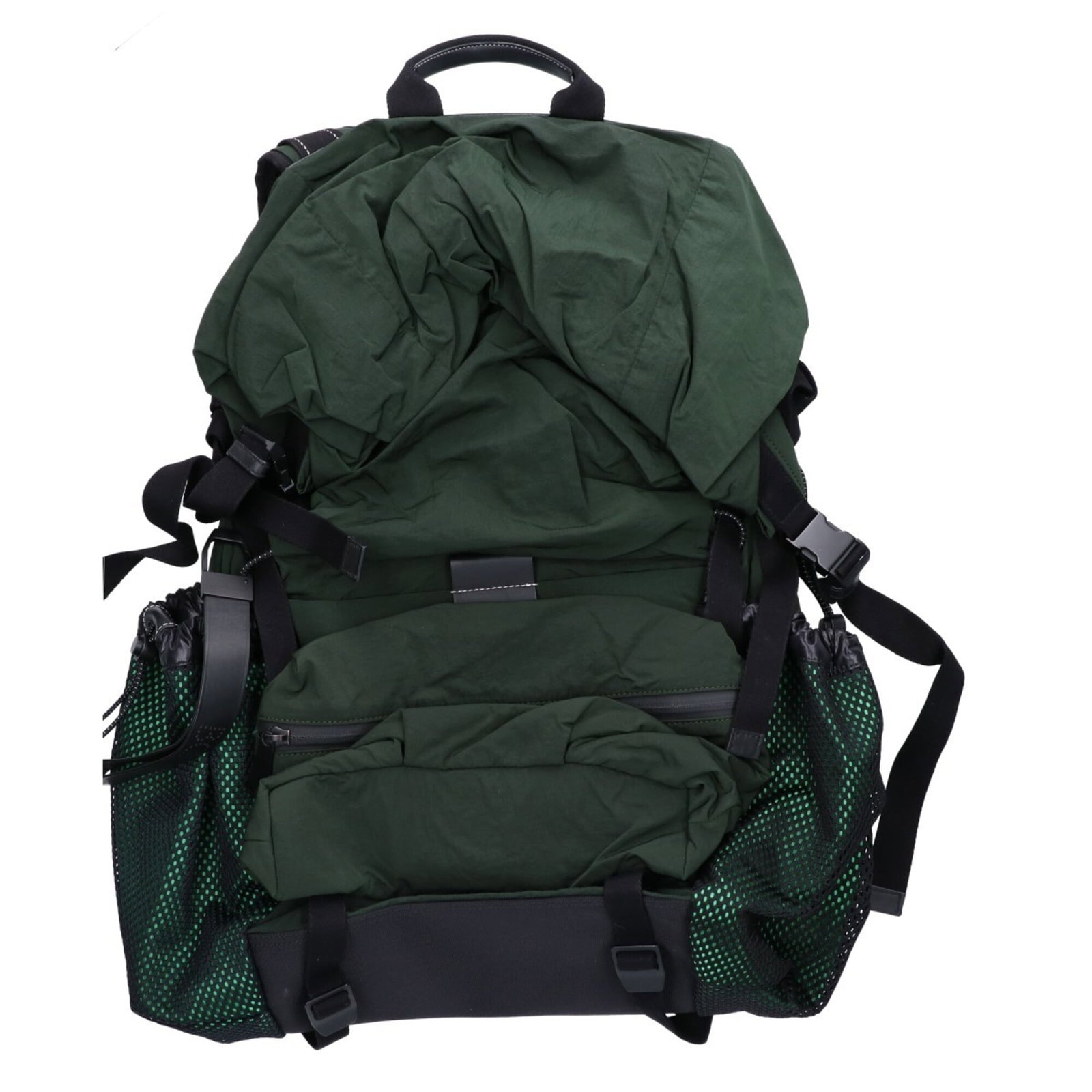 Nylon Backpack Bottega: Nylon Backpack Bottega Bottega Veneta Nylon Backpack in Black and Green. This backpack features a durable nylon material and a sleek design, with a signature logo on the front. The compact size makes