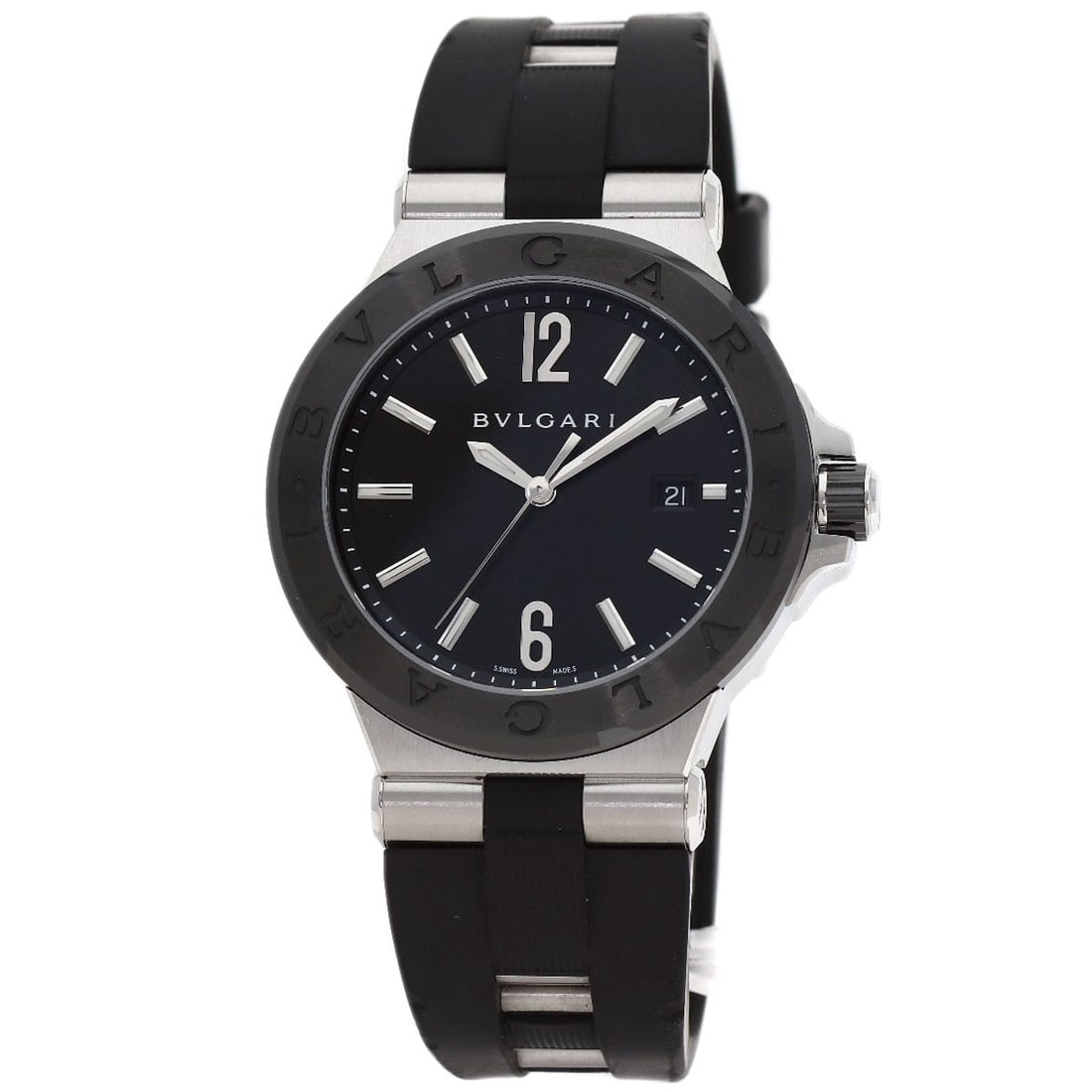 Bvlgari Diagono Date Watches Dg42Sc Stainless Steel/ Rubber: Bvlgari Diagono Date Watches Dg42Sc Stainless Steel/ Rubber Stainless steel and silver accents come together in this Bvlgari Diagono Date watch, featuring a 42mm case and mechanical automatic