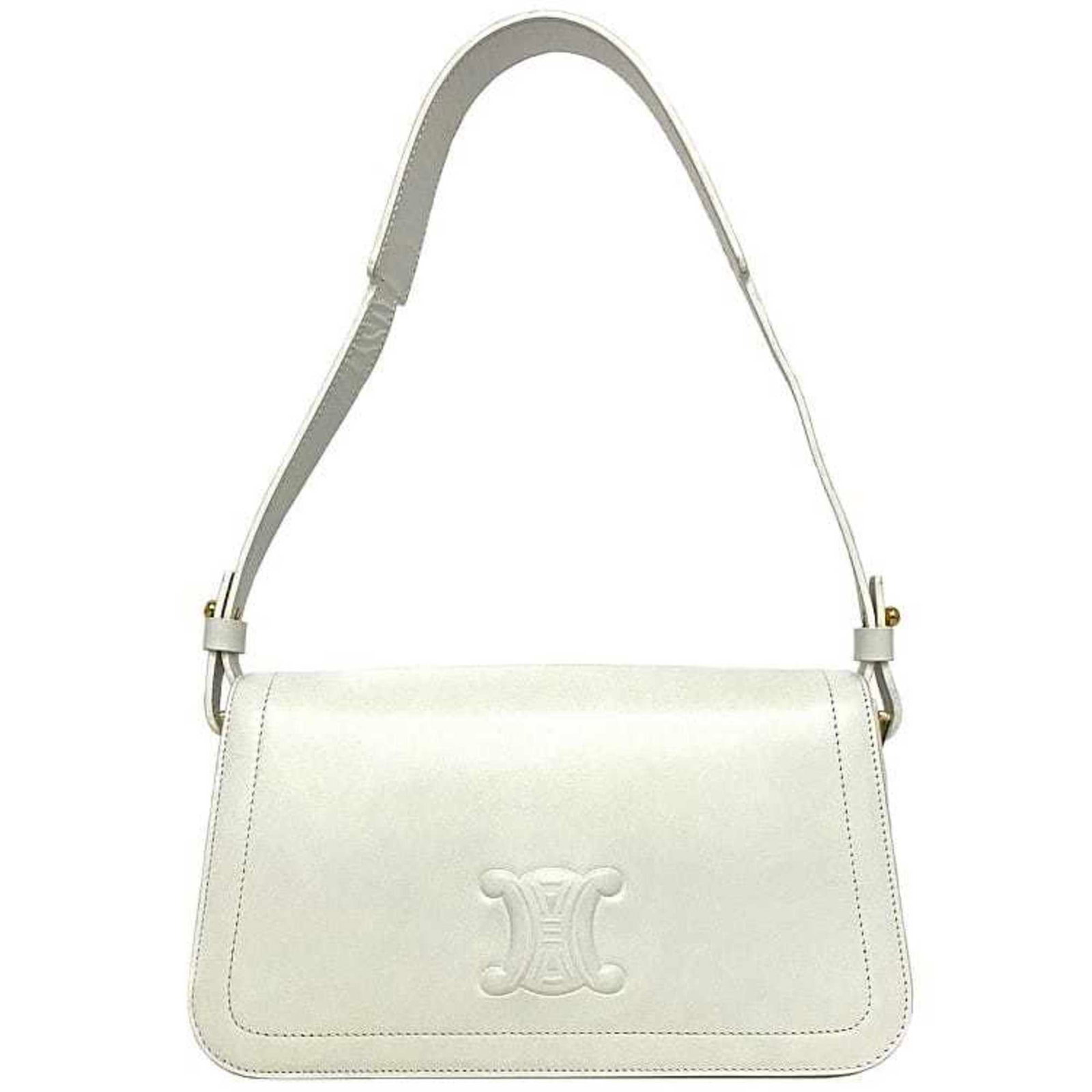 Handbag Leather Shoulder Bag Celine: Handbag Leather Shoulder Bag Celine White leather Celine shoulder bag with a classic design, measuring 14.5cm x 25cm x 8.5cm, features a 62cm long strap. The bag's white leather material provides a