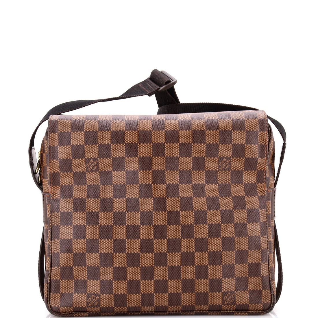 Louis Vuitton Damier Naviglio Handbag: Louis Vuitton Damier Naviglio Handbag Brown Louis Vuitton Damier Naviglio Cross Body Bag with Gold Hardware, featuring a canvas coated exterior and red interior, measures 9" high, 11" wide, and 5"