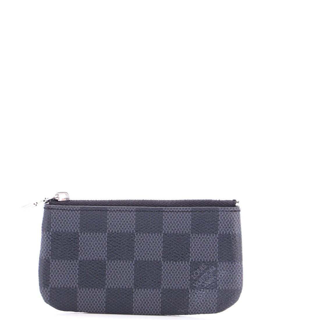 Louis Vuitton Key Pouch Damier Graphite: Louis Vuitton Key Pouch Damier Graphite Black canvas coated exterior with silver hardware, this Louis Vuitton Key Pouch Damier Graphite features a classic design with minor scuffs and discoloration