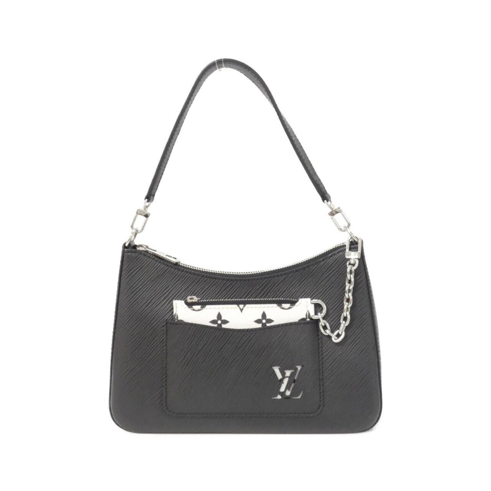 Shoulder Bag Leather Pouch Louis Vuitton: Shoulder Bag Leather Pouch Louis Vuitton Black leather calf pouch from Louis Vuitton, featuring silver hardware and a compact 15cm x 25cm x 8cm size. This shoulder bag is made from high-quality