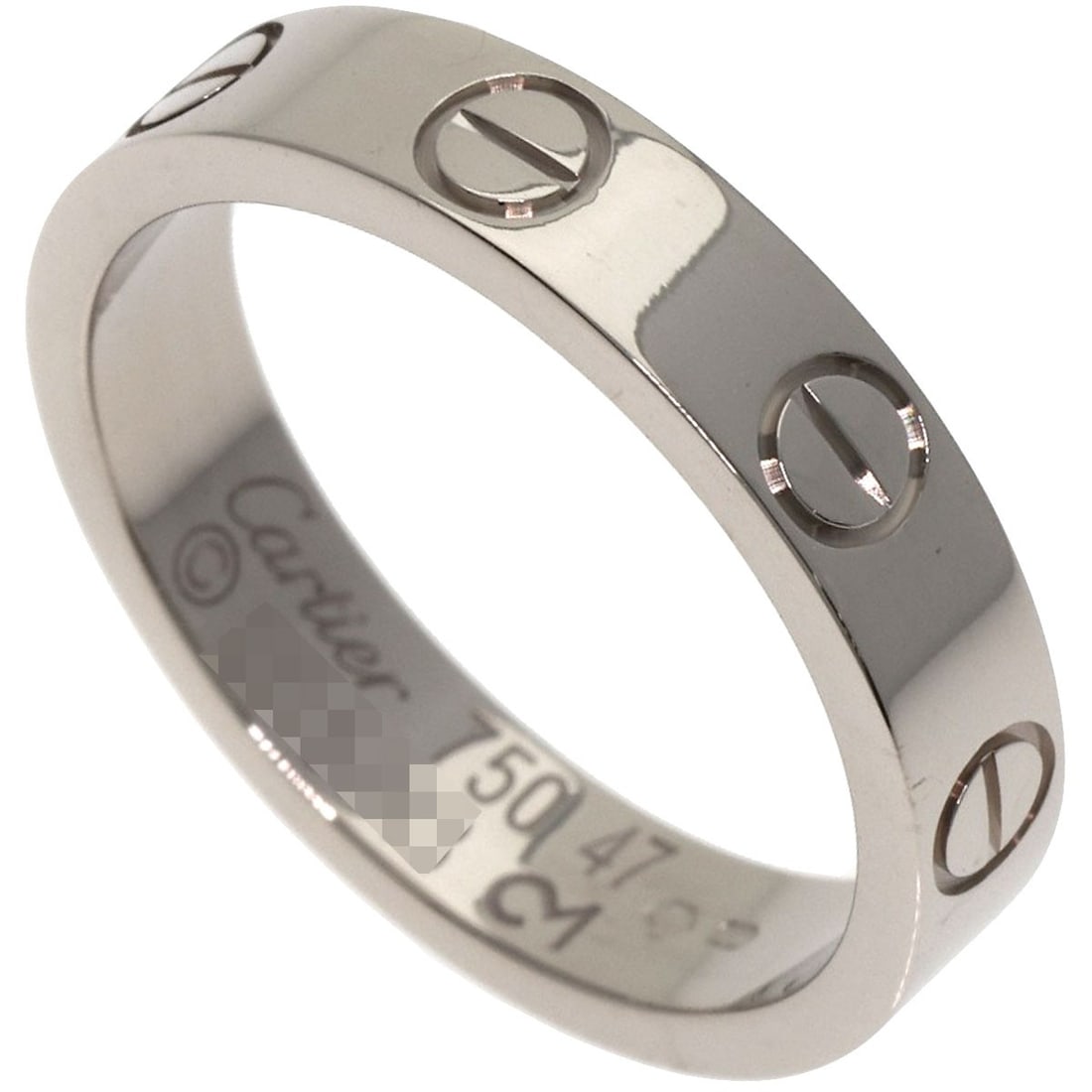 K18 White Gold Cartier Mini Love Ring #47: K18 White Gold Cartier Mini Love Ring #47 K18 White Gold Cartier Mini Love Ring #47 is a sleek and sophisticated ring featuring K18 white gold material, a ring size of 4.25(US), and a silver metal