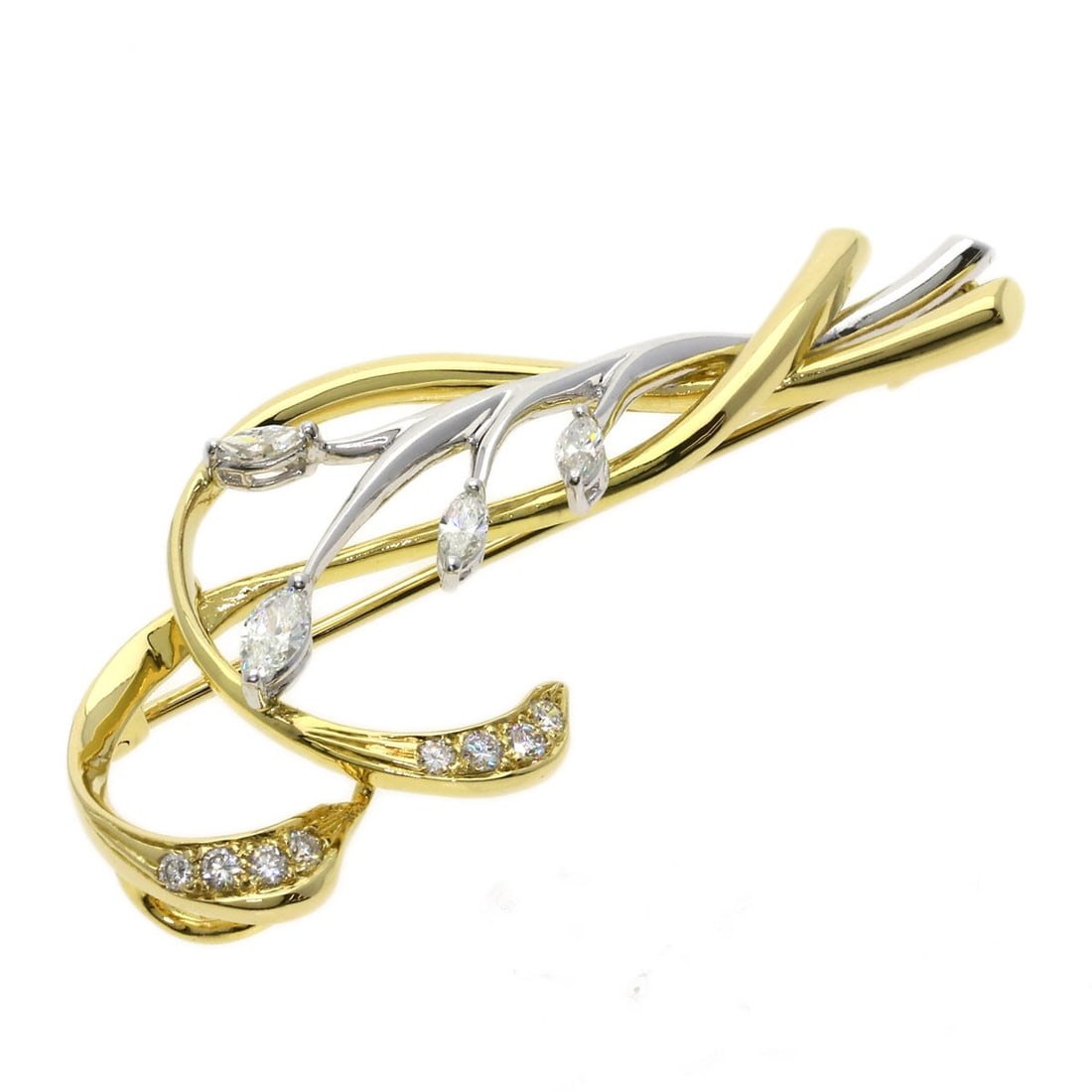 Ponte Vecchio Diamond Brooch K18 Yellow Gold Pt900: Ponte Vecchio Diamond Brooch K18 Yellow Gold Pt900 K18 Yellow Gold Pt900 brooch with a 0.57ct diamond, set in a beautifully crafted Ponte Vecchio-style design. The brooch features a gold metal