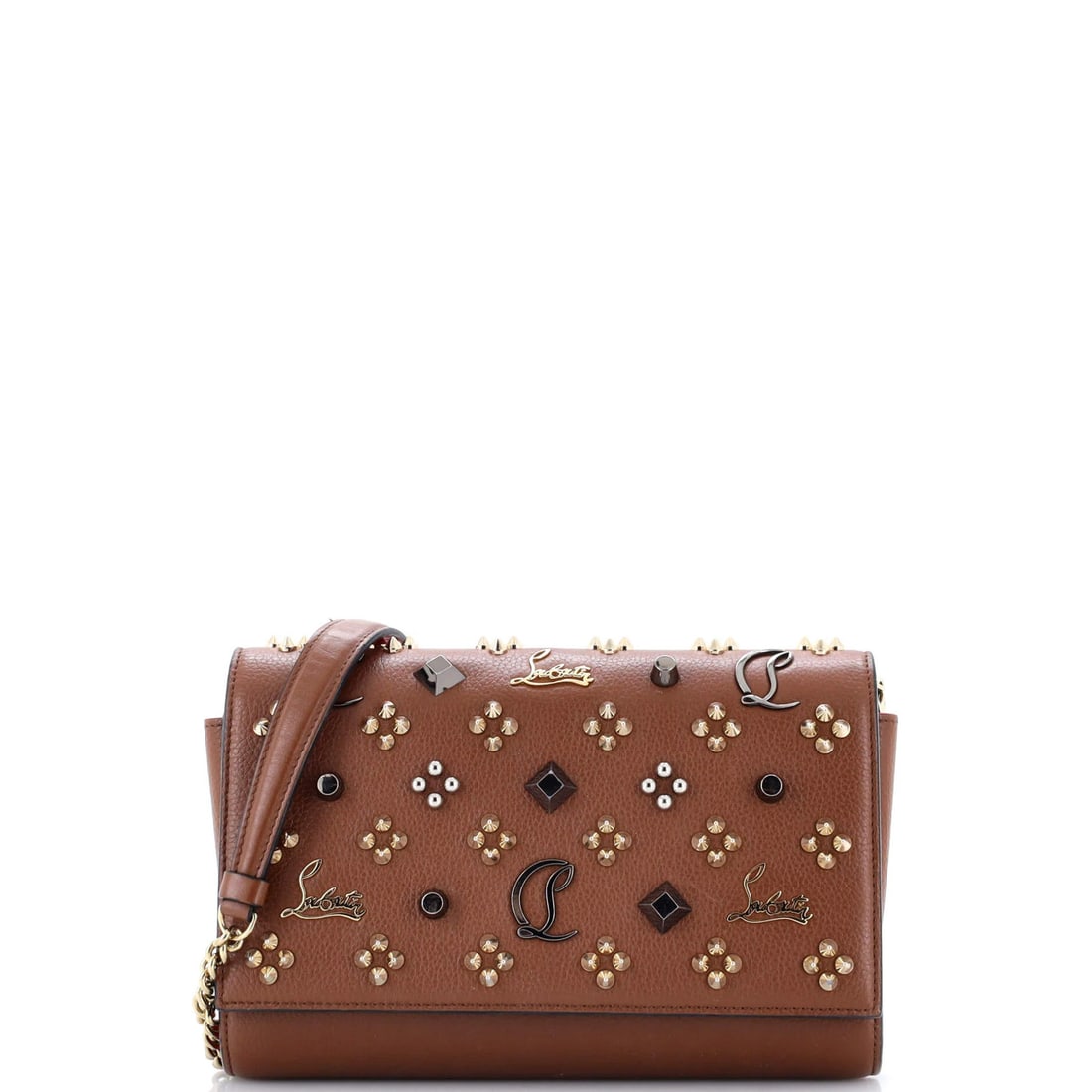 Christian Louboutin Paloma Clutch Embellished Leather Small: Christian Louboutin Paloma Clutch Embellished Leather Small Christian Louboutin Paloma Clutch Embellished Leather Small is a statement piece with a rich, brown leather exterior and striking red
