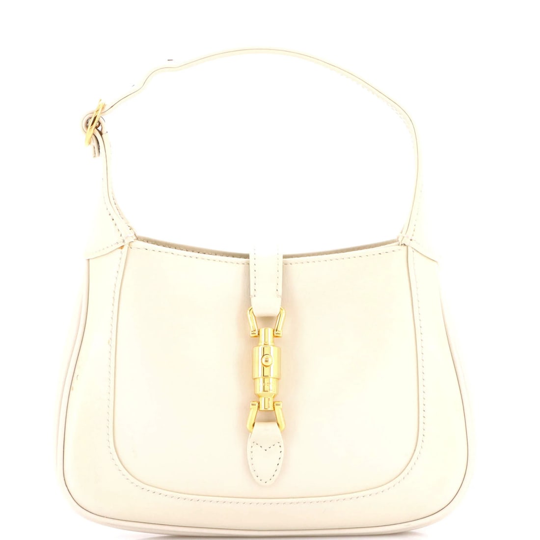 Hobo Leather Mini Gucci Jackie 1961: Hobo Leather Mini Gucci Jackie 1961 Neutral-colored leather mini Gucci Jackie 1961 hobo bag with gold hardware, featuring a classic design and microfiber interior. Minor scuffs and discoloration are