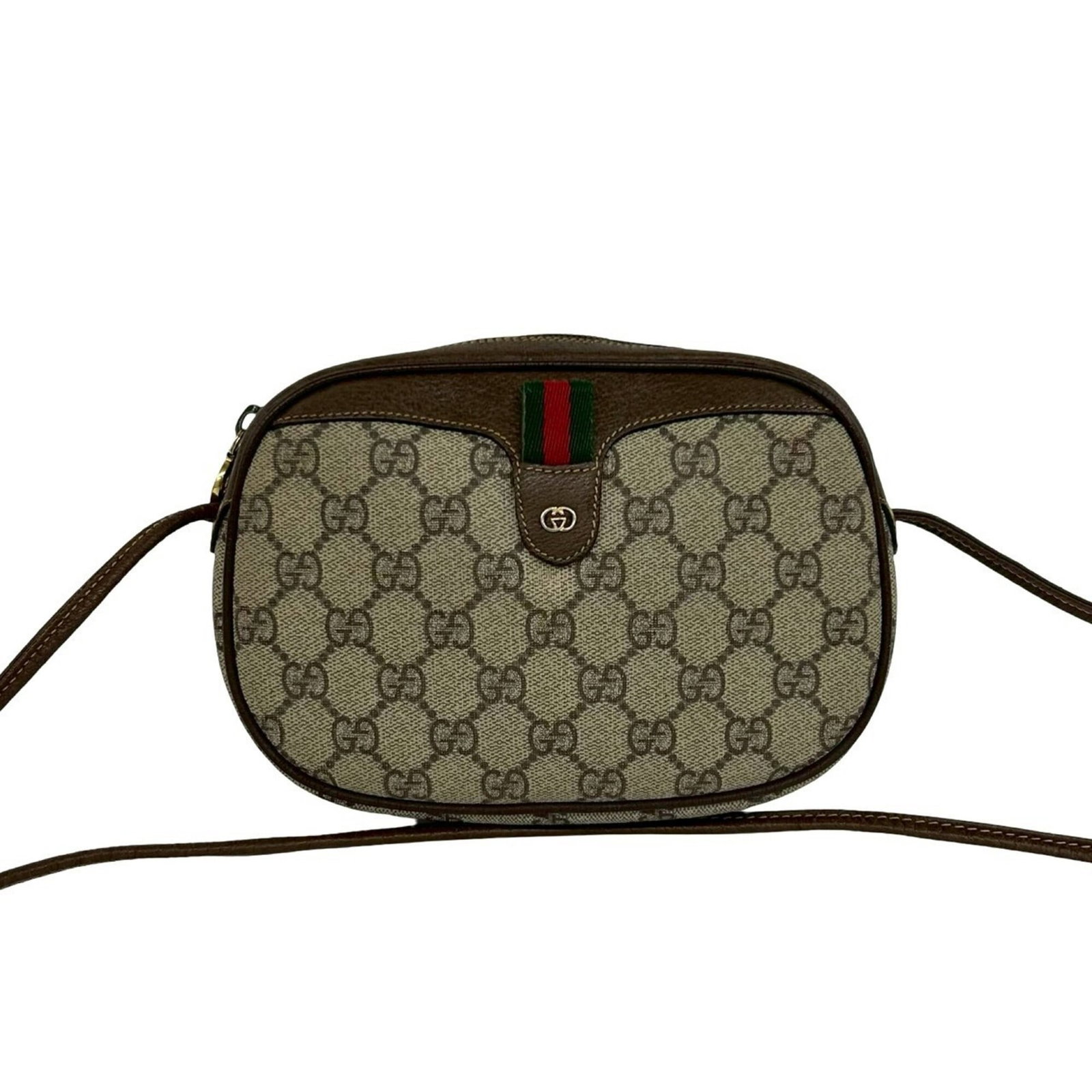 Pvc Leather Pochette Gucci Bag Shoulder: Pvc Leather Pochette Gucci Bag Shoulder PVC and leather combine in this Gucci Pochette shoulder bag, available in brown, green, and red colors. The bag measures 14cm x 20cm x 4cm and features a