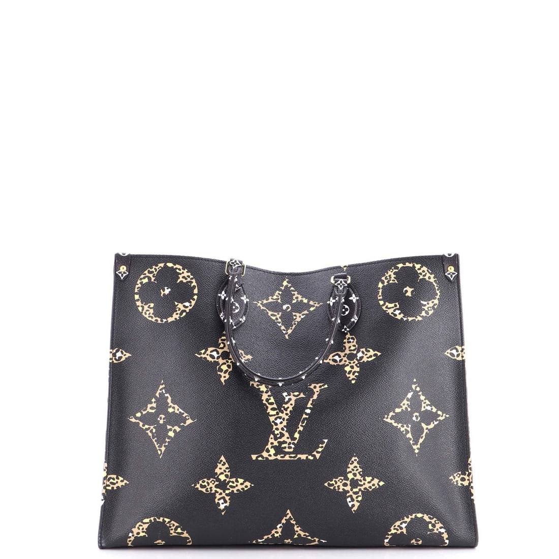 Jungle Monogram Giant Louis Vuitton OnTheGo Tote Limited Edition: Jungle Monogram Giant Louis Vuitton OnTheGo Tote Limited Edition Black canvas coated Giant Monogram Louis Vuitton OnTheGo Tote with scuffed exterior, minor edge wear, and corner creases. The interior