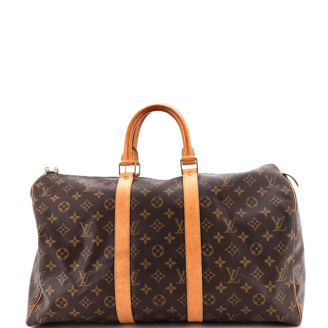 Monogram Canvas 45 Keepall Bag Louis Vuitton: Monogram Canvas 45 Keepall Bag Louis Vuitton Canvas Coated Louis Vuitton Monogram 45 Keepall Bag in Brown, featuring a classic duffle design with a signature monogram pattern, and gold hardware. The
