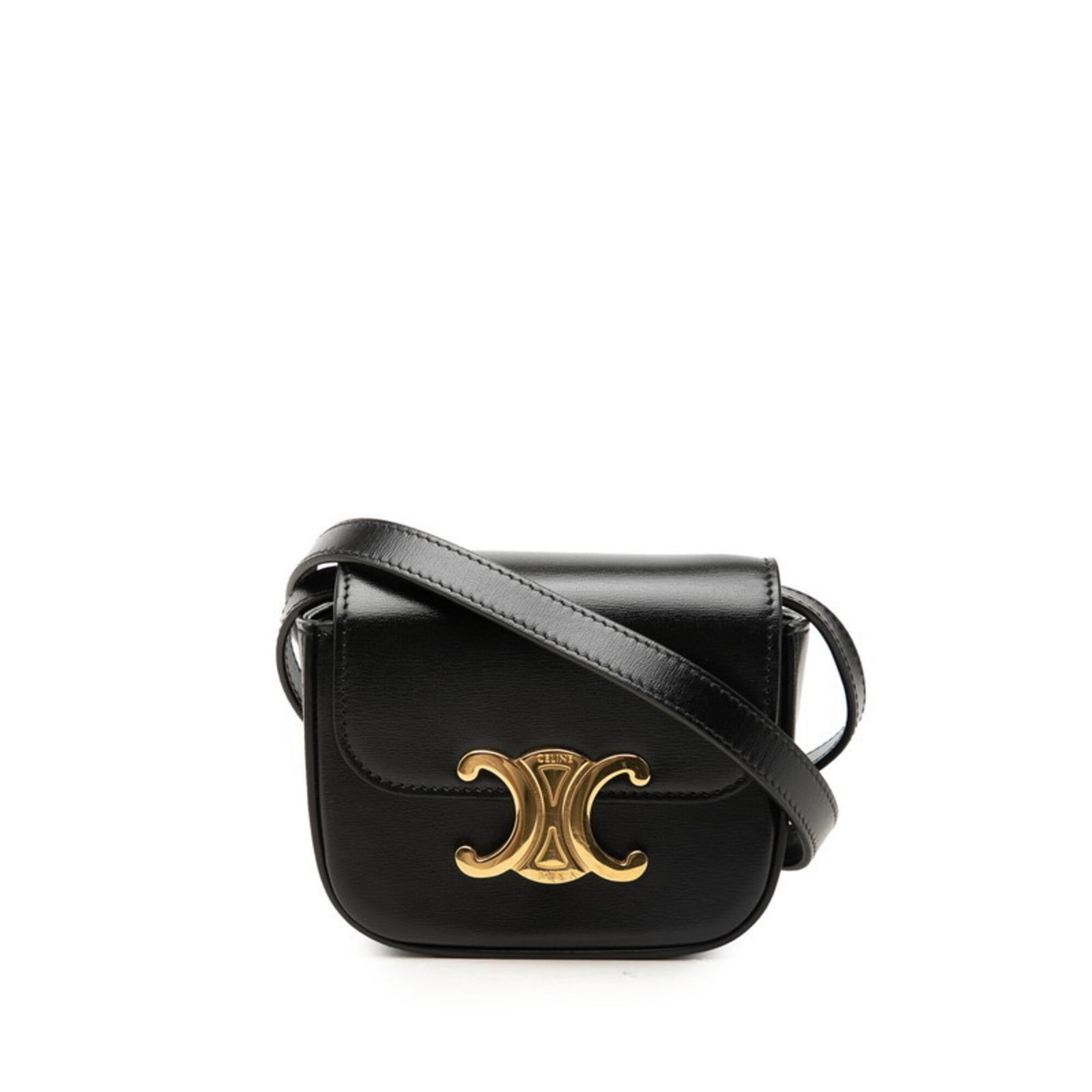 Celine Leather Shoulder Bag Pochette: Celine Leather Shoulder Bag Pochette This sleek Celine leather pochette is a compact and stylish accessory, measuring 10cm x 12cm x 4.5cm. Crafted from high-quality leather, its understated design