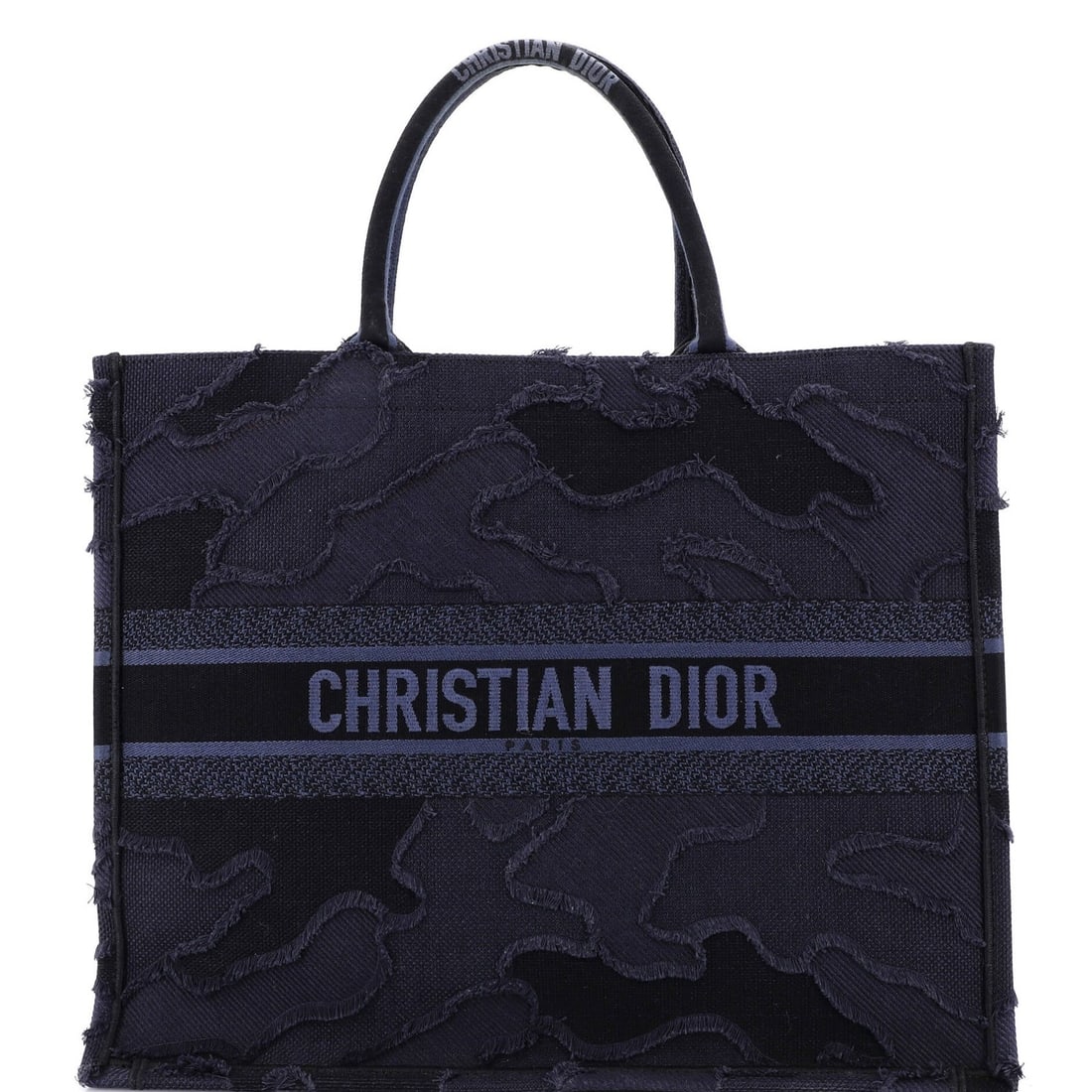 Christian Dior Book Canvas Tote Large Camouflage Embroidered: Christian Dior Book Canvas Tote Large Camouflage Embroidered The Christian Dior Book Canvas Tote Large Camouflage Embroidered is a striking blue canvas tote with a unique camouflage embroidery design.