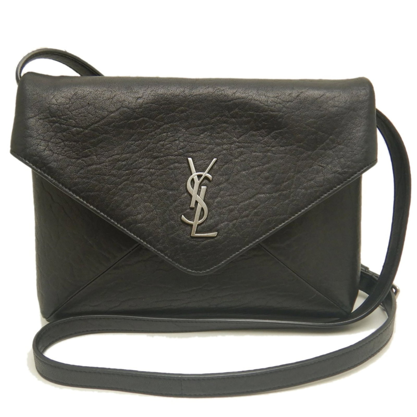 Saint Laurent Yves Leather Shoulder Bag: Saint Laurent Yves Leather Shoulder Bag Black lambskin shoulder bag from Yves Saint Laurent, measuring 17cm x 22cm x 4cm. This sleek and sophisticated leather bag features a classic design that