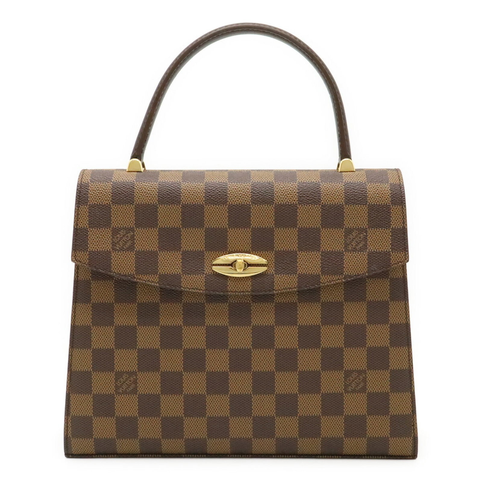 Canvas Damier Handbag Coated Vuitton Louis: Canvas Damier Handbag Coated Vuitton Louis The Louis Vuitton Damier Handbag is a stylish and functional accessory, featuring a coated canvas and Damier pattern in a rich brown color. Measuring 21cm x 