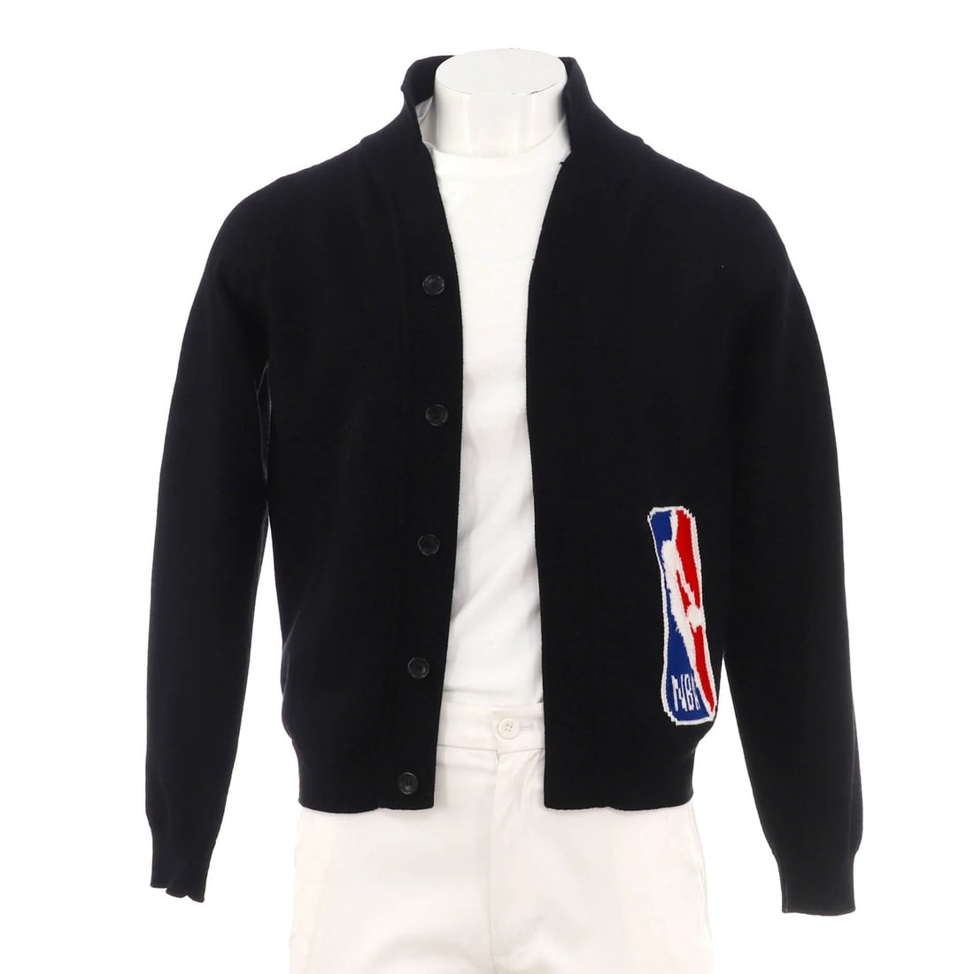 Men's Louis Vuitton Nylon Cardigan NBA Blend: Men's Louis Vuitton Nylon Cardigan NBA Blend Black Louis Vuitton Nylon Cardigan with NBA Blend features a unique blend of nylon, viscosa, and wool materials. The cardigan has a classic style with a