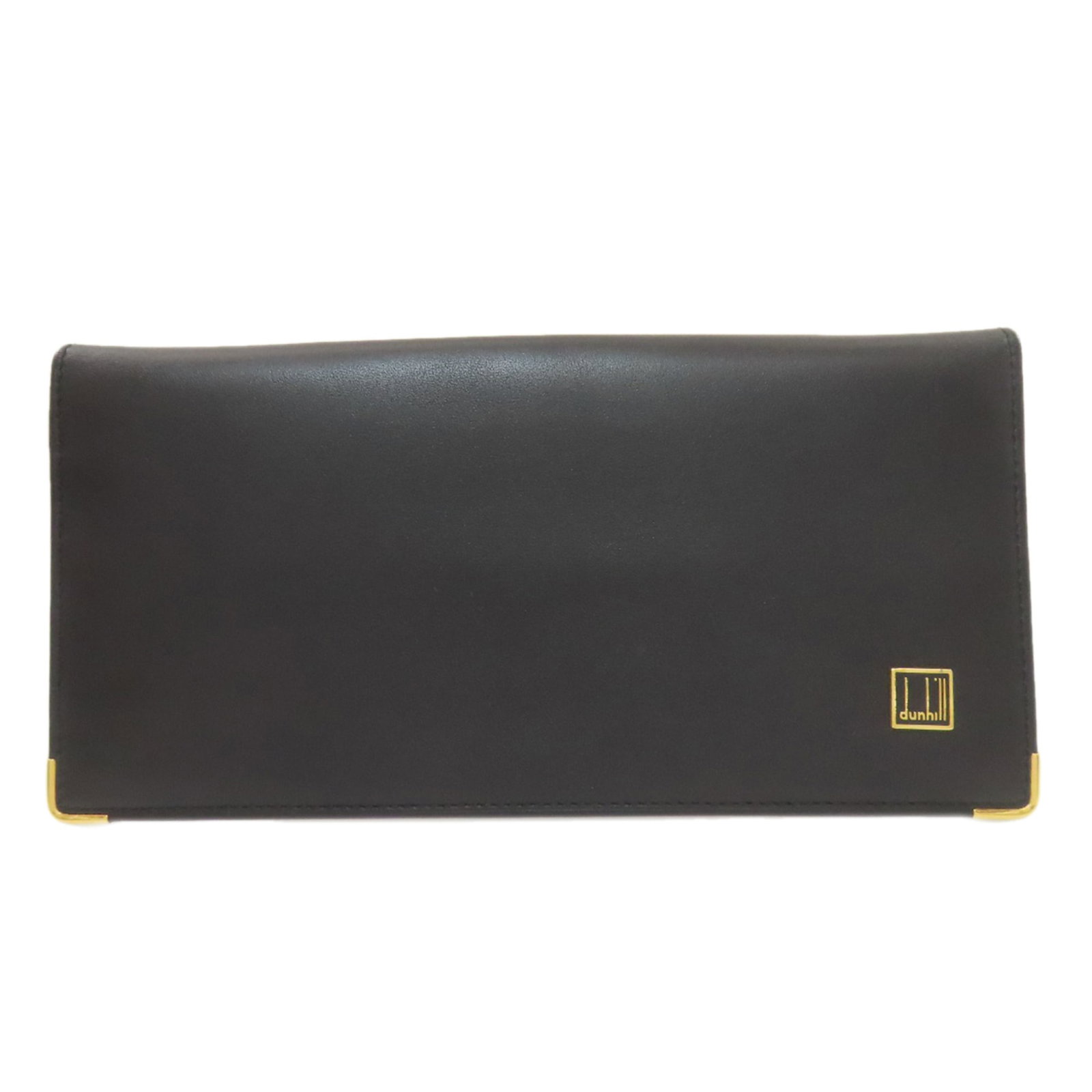 Long Wallet Leather Bi Fold Dunhill: Long Wallet Leather Bi Fold Dunhill Black leather long wallet with a bi-fold design, measuring 9.5cm x 18.5cm x 1cm, offering a compact and stylish storage solution. This Dunhill wallet features a