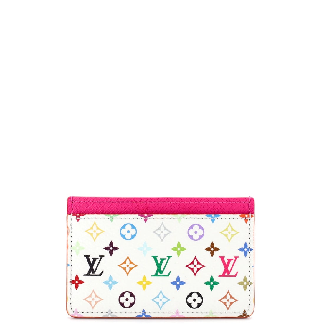 Louis Vuitton x Takashi Murakami Card Holder Monogram Multicolor with Leather: Louis Vuitton x Takashi Murakami Card Holder Monogram Multicolor with Leather White canvas coated monogram multicolor card holder with leather interior, featuring a unique collaboration with Takashi M