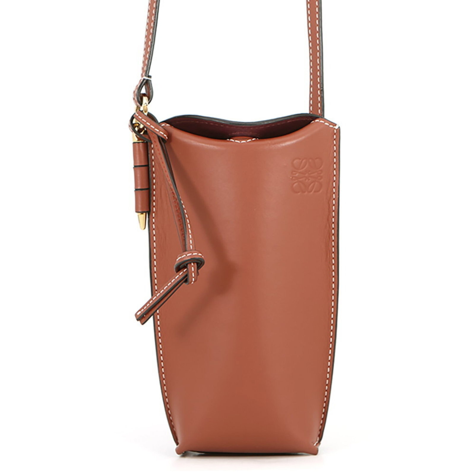 Shoulder Bag Leather Pochette Handbag Loewe: Shoulder Bag Leather Pochette Handbag Loewe Brown Leather Shoulder Bag with Gold Hardware, Made in Spain. This Loewe pochette features high-quality leather and elegant gold hardware, crafted in