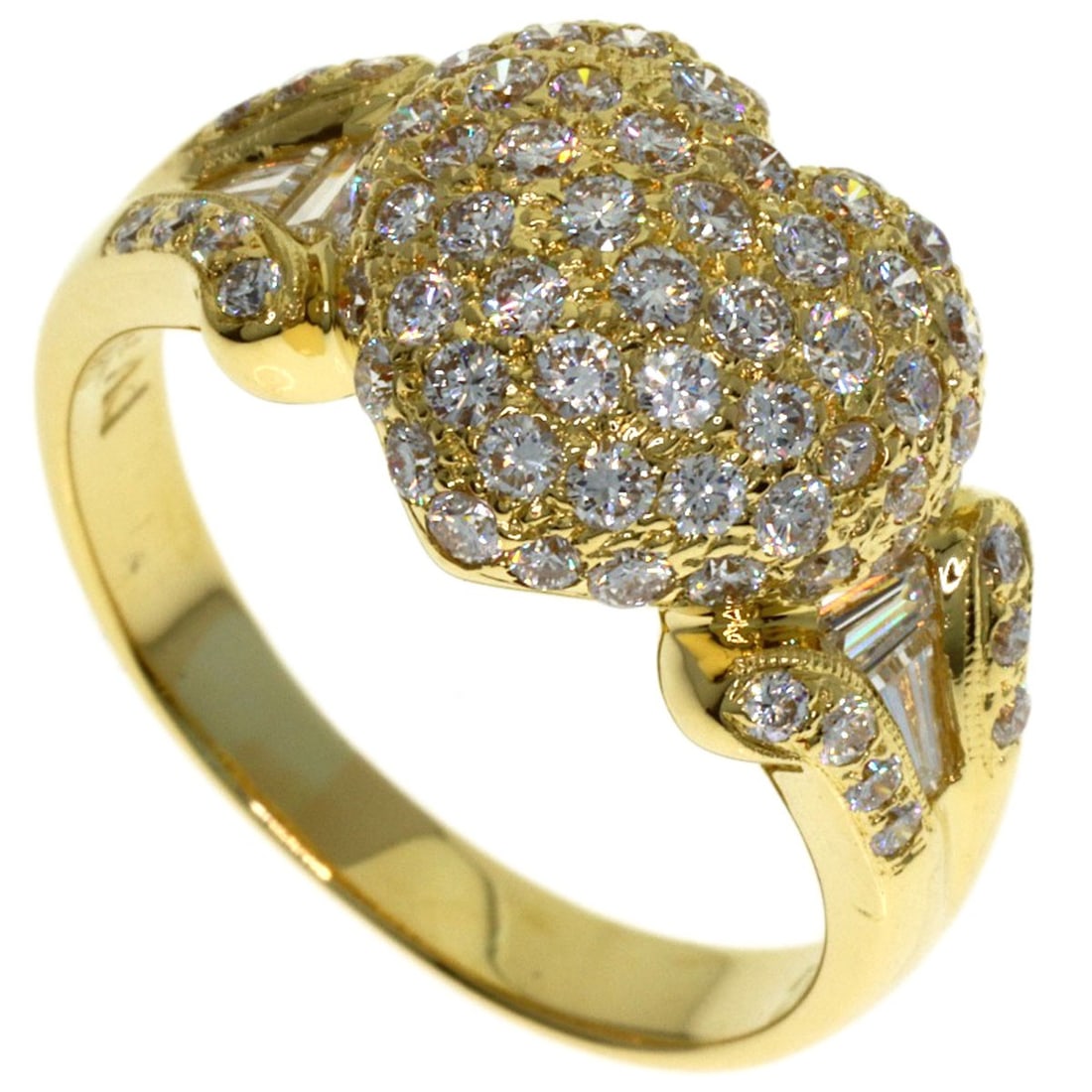 Ponte Vecchio Heart Motif Diamond Ring K18 Yellow Gold: Ponte Vecchio Heart Motif Diamond Ring K18 Yellow Gold K18 Yellow Gold diamond ring with a striking heart motif, set with a 1.26ct D color diamond. The ring's gold metal purity is K18, adding a touch