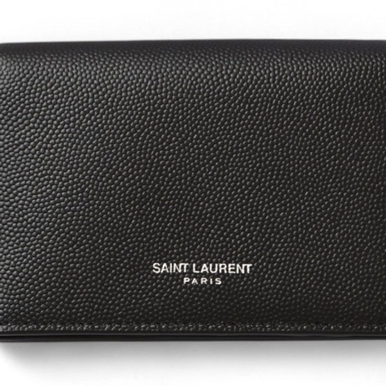 Saint Laurent Leather Coin Case Purse: Saint Laurent Leather Coin Case Purse Black leather coin case purse from Saint Laurent, featuring a snap fastener closure, card slot, and inner pocket. Measuring 7.5cm x 11cm x 2.5cm, this compact