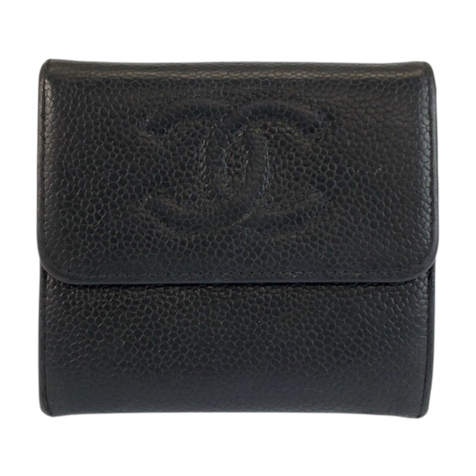 Chanel Wallet (Tri-Fold) Leather: Chanel Wallet (Tri-Fold) Leather The Chanel tri-fold leather wallet is a sleek and sophisticated accessory, crafted from high-quality black leather. Measuring 9cm x 10cm x 3cm, it features a classic
