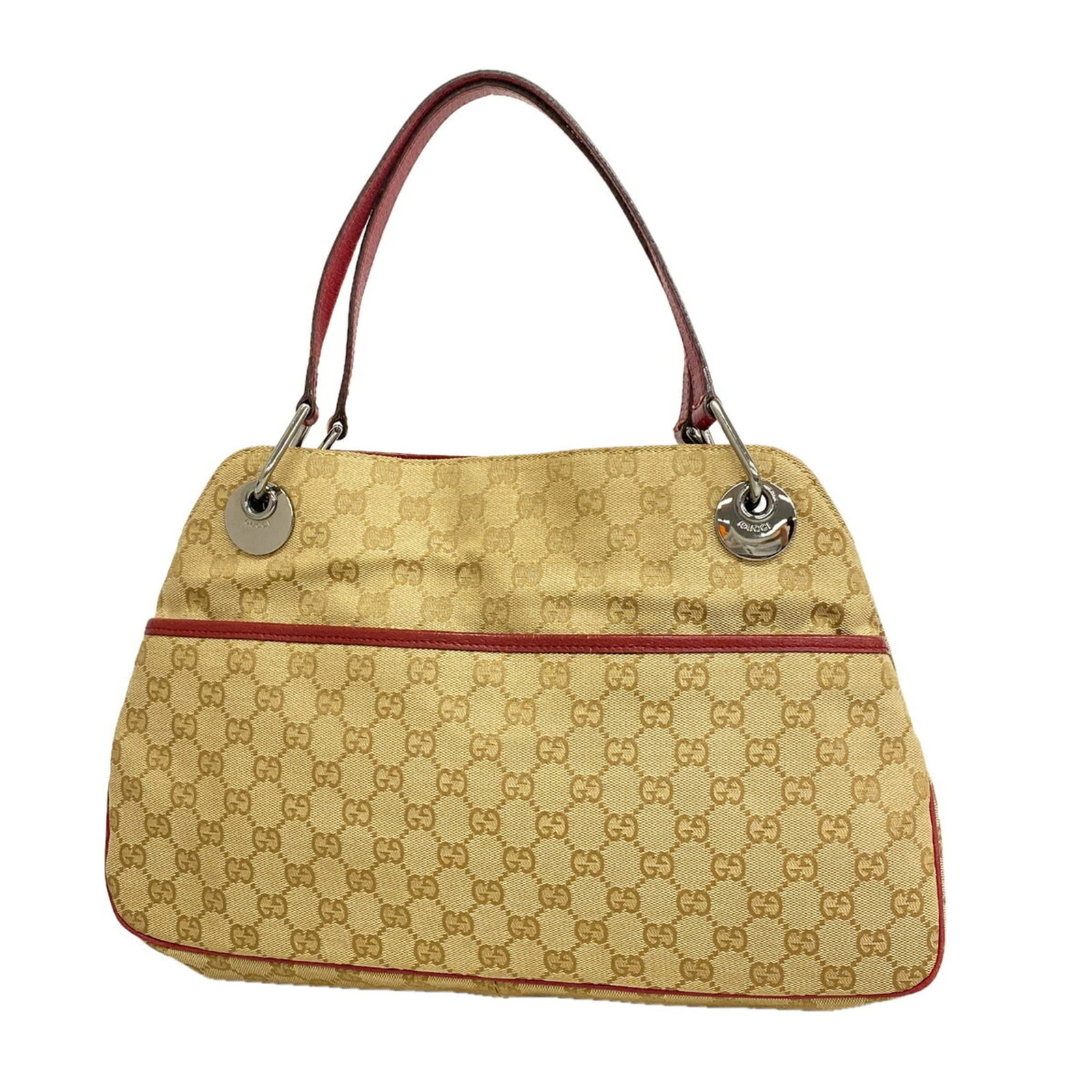 Canvas Gucci Tote Bag: Canvas Gucci Tote Bag Canvas Gucci Tote Bag, made from high-quality canvas, features a classic beige color with silver hardware, and measures 24.5cm x 39cm x 7cm. This stylish tote bag is a great