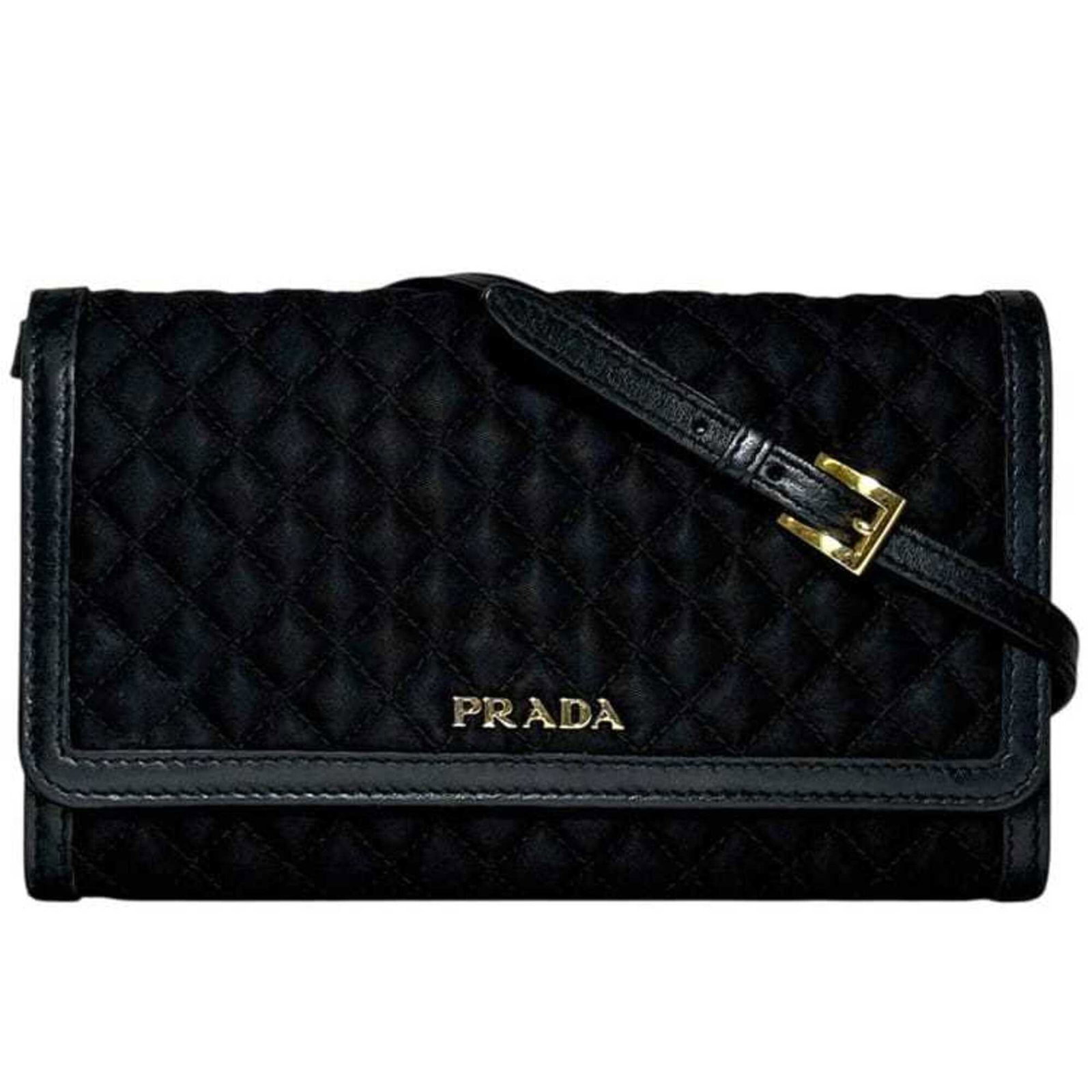 Chain Wallet Nylon Quilting Leather Shoulder Prada: Chain Wallet Nylon Quilting Leather Shoulder Prada Chain wallet with a unique combination of nylon, leather, and quilting details, available in black or nero. Measuring 10.5cm x 17cm x 3cm, this