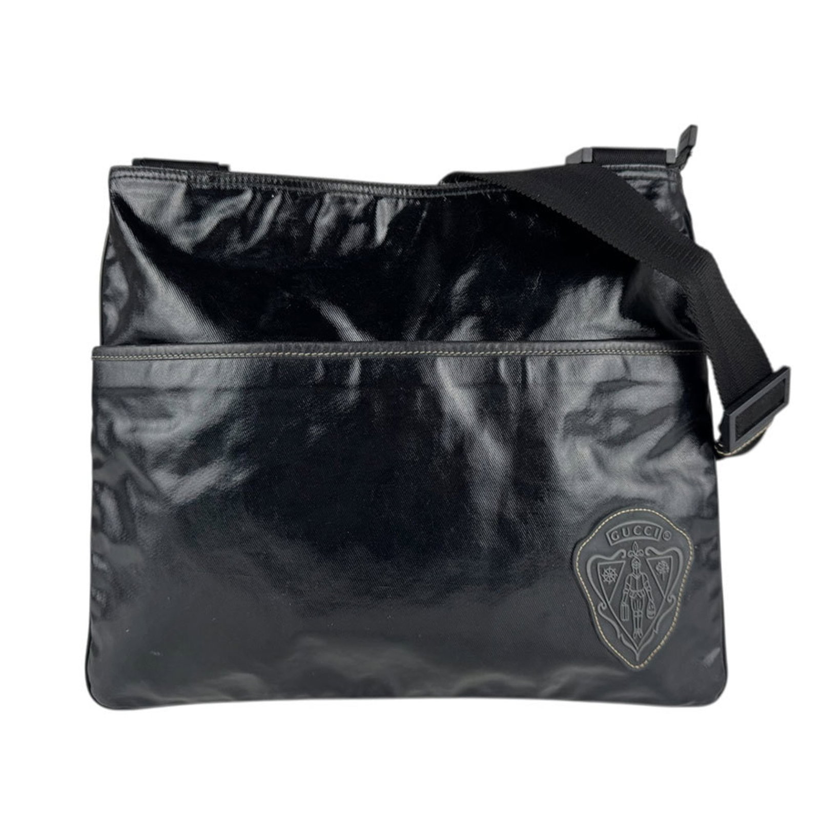 Shoulder Bag Pvc Gucci: Shoulder Bag Pvc Gucci This Gucci shoulder bag features a striking black PVC design, measuring 30cm x 34cm x 1cm. Made from PVC material, its sleek and modern look is sure to make a statement. Item