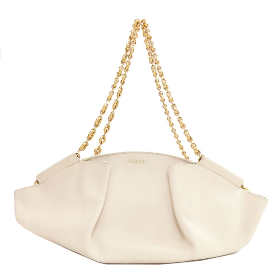 Calf Handbag Chain Bag Loewe: Calf Handbag Chain Bag Loewe White calf handbag from LOEWE, featuring a classic chain bag design. The exterior is made from high-quality calf leather, giving it a luxurious and sophisticated look.