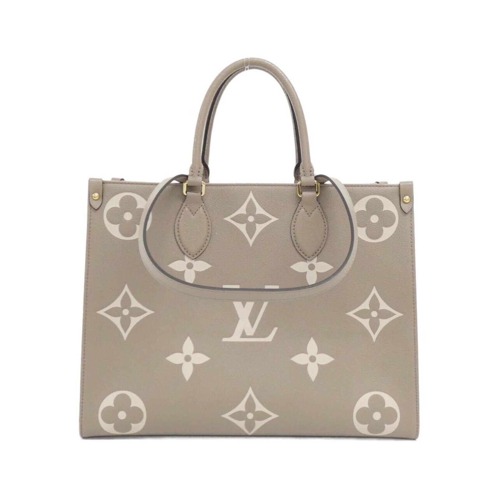 Vuitton Monogram Leather Handbag Louis: Vuitton Monogram Leather Handbag Louis Monogram Empreinte, calf leather handbag with a bold, bicolor design and iconic Tourterelle accents. Measuring 26cm x 34cm x 14cm, this Louis Vuitton M45494