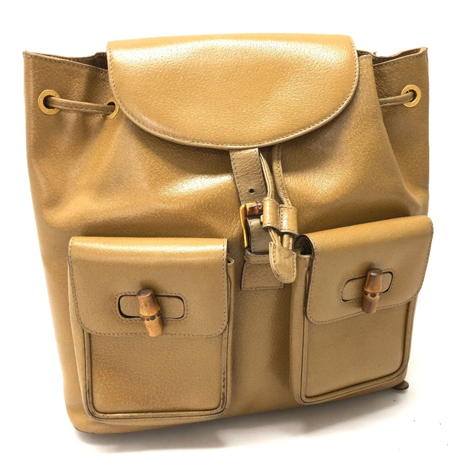 Backpack Leather: Backpack Leather Backed by iconic Italian design, this Gucci backpack is crafted from rich, high-quality leather in a timeless beige hue. Measuring 30cm x 30.5cm x 9cm, its sleek silhouette and
