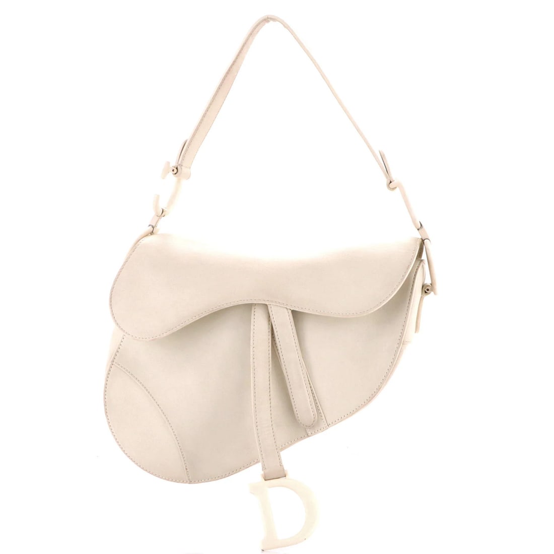 Christian Dior Ultra Matte Leather Saddle Handbag Medium: Christian Dior Ultra Matte Leather Saddle Handbag Medium White Ultra Matte Leather Saddle Handbag with Medium Size, featuring suede interior and matte hardware. The bag boasts a classic design with a
