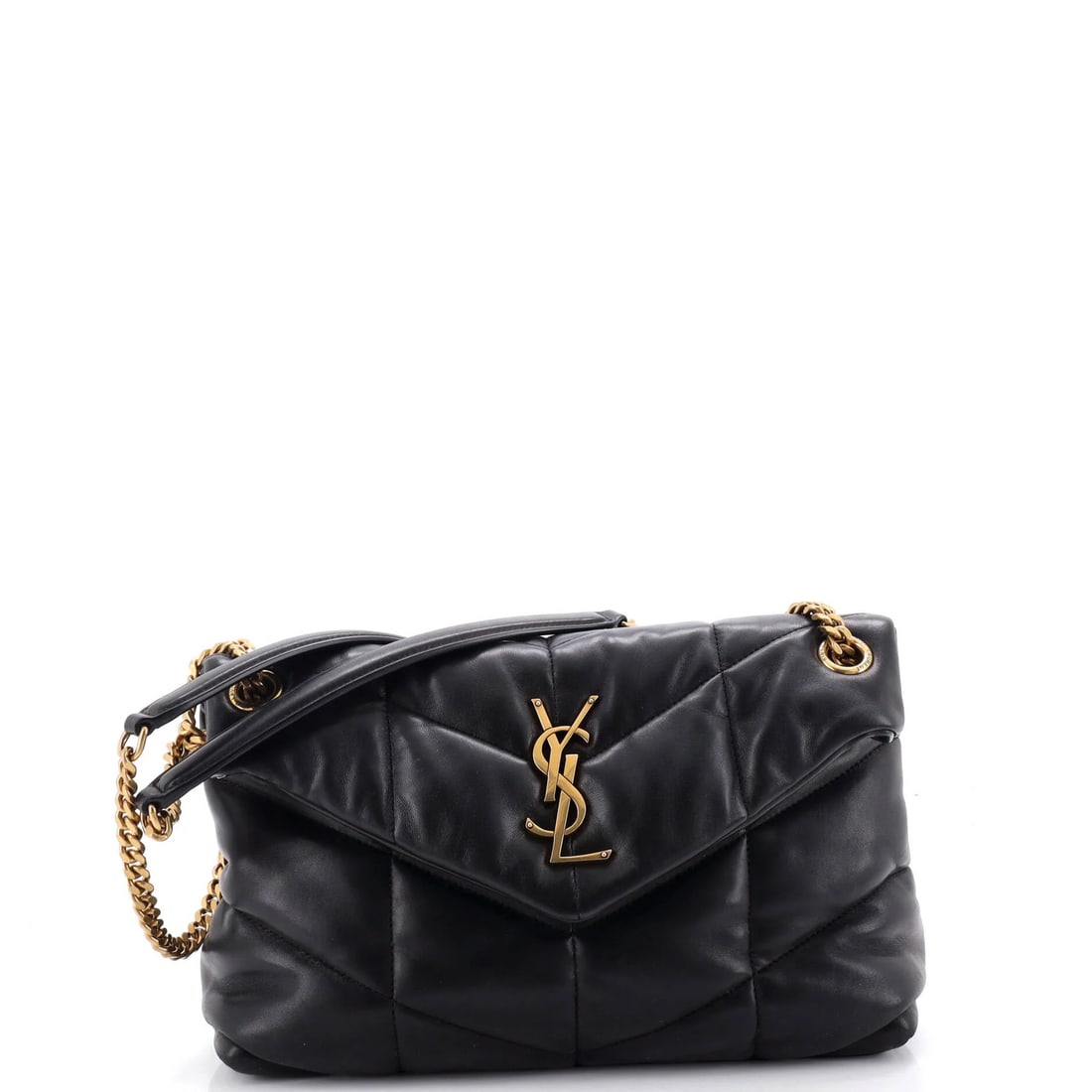 Loulou puffer quilted leather bag shoulder Saint Laurent small: Loulou puffer quilted leather bag shoulder Saint Laurent small Small Saint Laurent Loulou Puffer Shoulder Bag in Black Quilted Leather. This cross-body bag features a quilted leather exterior with a