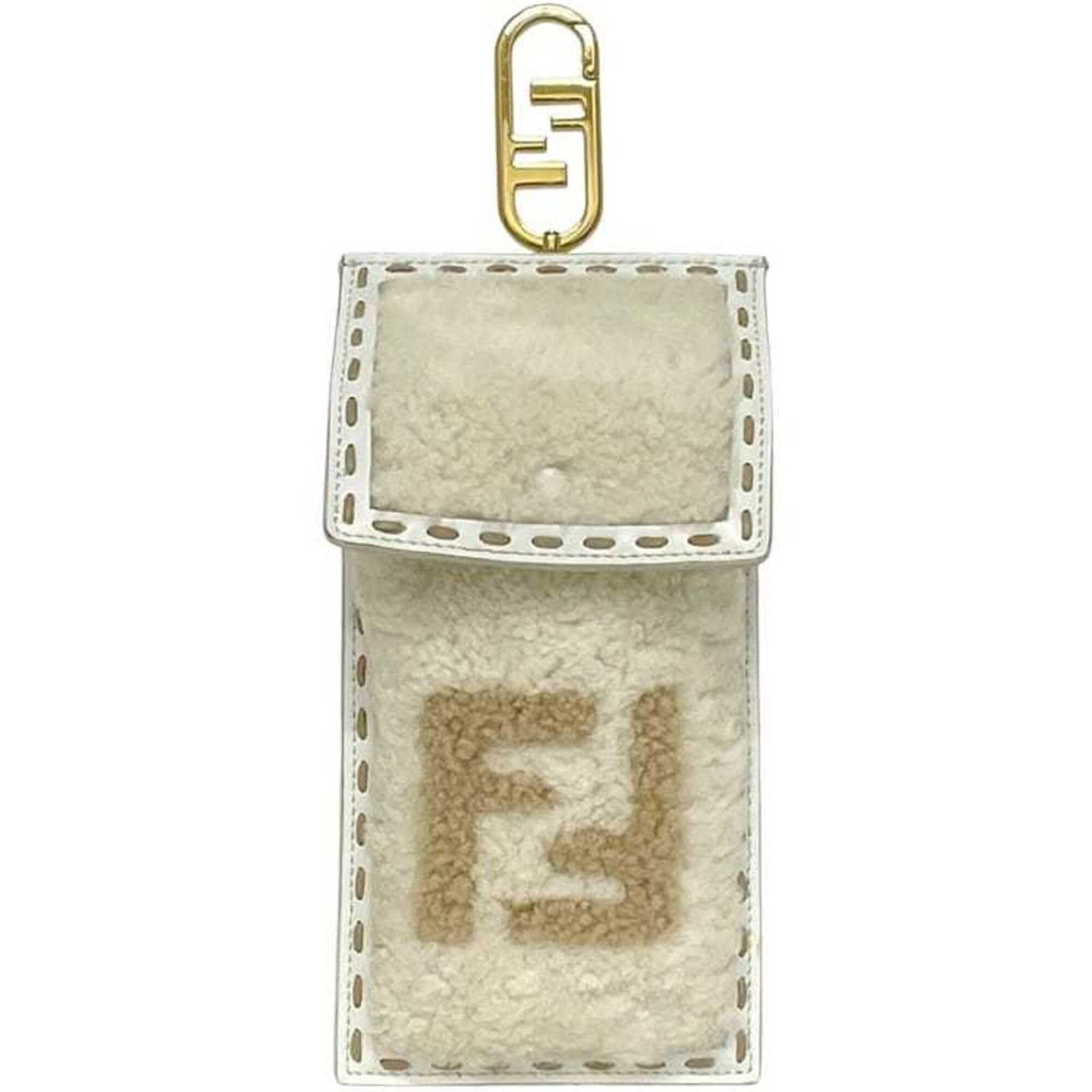 Fur Leather Pouch Fendi: Fur Leather Pouch Fendi Fur leather pouch from Fendi, featuring a classic design with a beige and white color combination. This compact pouch measures 18cm x 9.5cm x 3cm and is made from high-quality