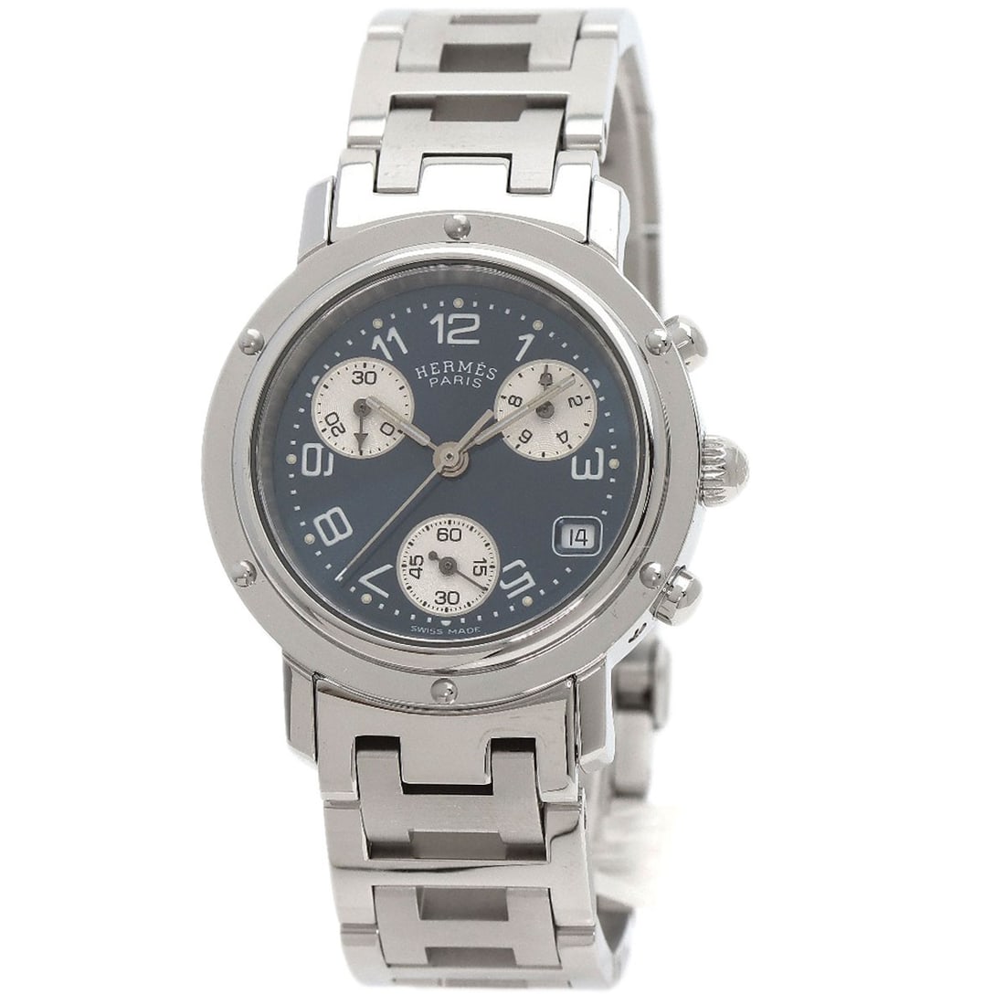 Hermes Clipper Chronograph Watches Cl1.310 Stainless Steel/ Stainless Steel: Hermes Clipper Chronograph Watches Cl1.310 Stainless Steel/ Stainless Steel Stainless steel case and silver bezel add a touch of modernity to this 31mm chronograph watch. The watch features a quartz