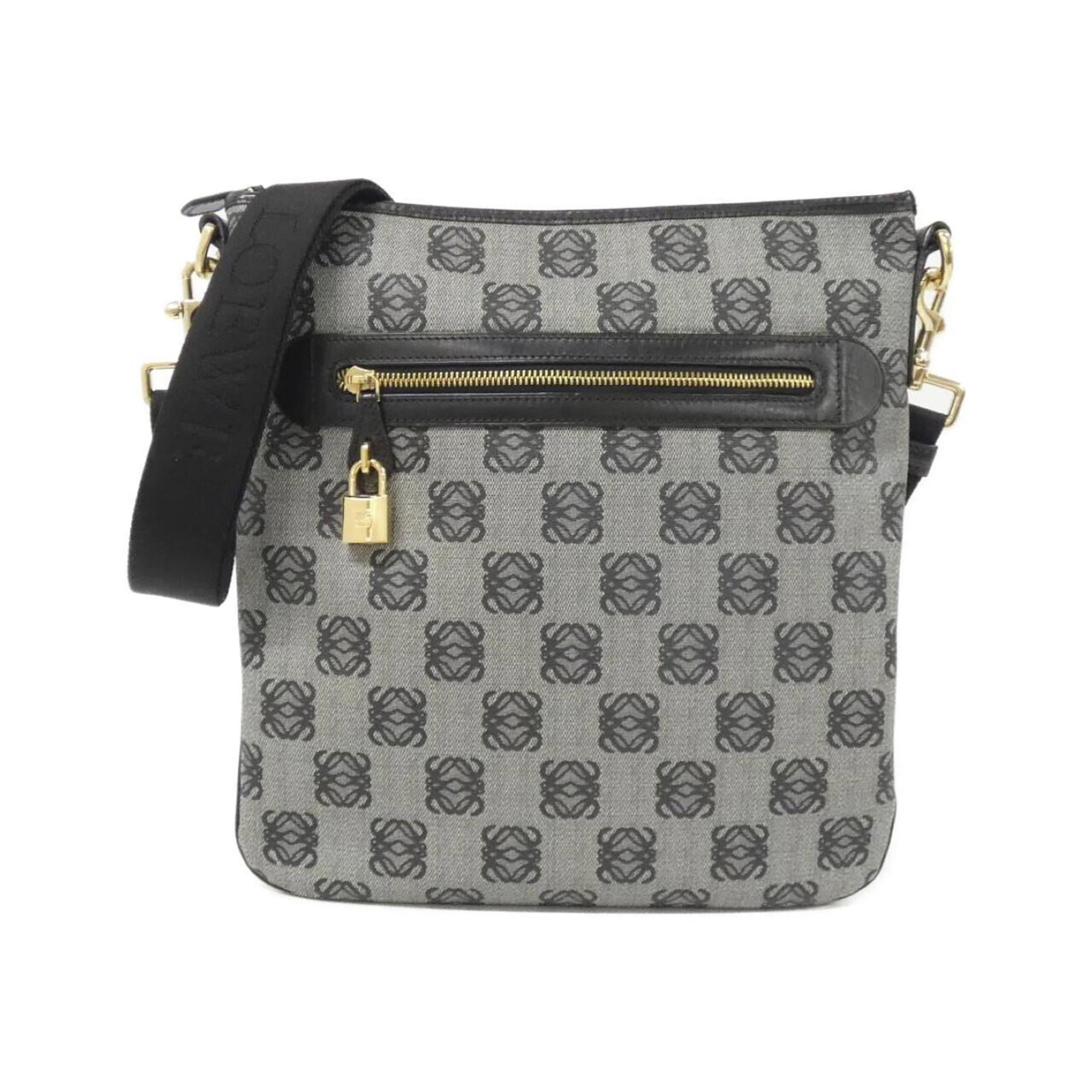 Coated Canvas Shoulder Bag Loewe: Coated Canvas Shoulder Bag Loewe Coated canvas shoulder bag from Loewe, featuring a durable and stylish design with a gray color. The bag comes with a dust bag, key, and padlock for added convenience