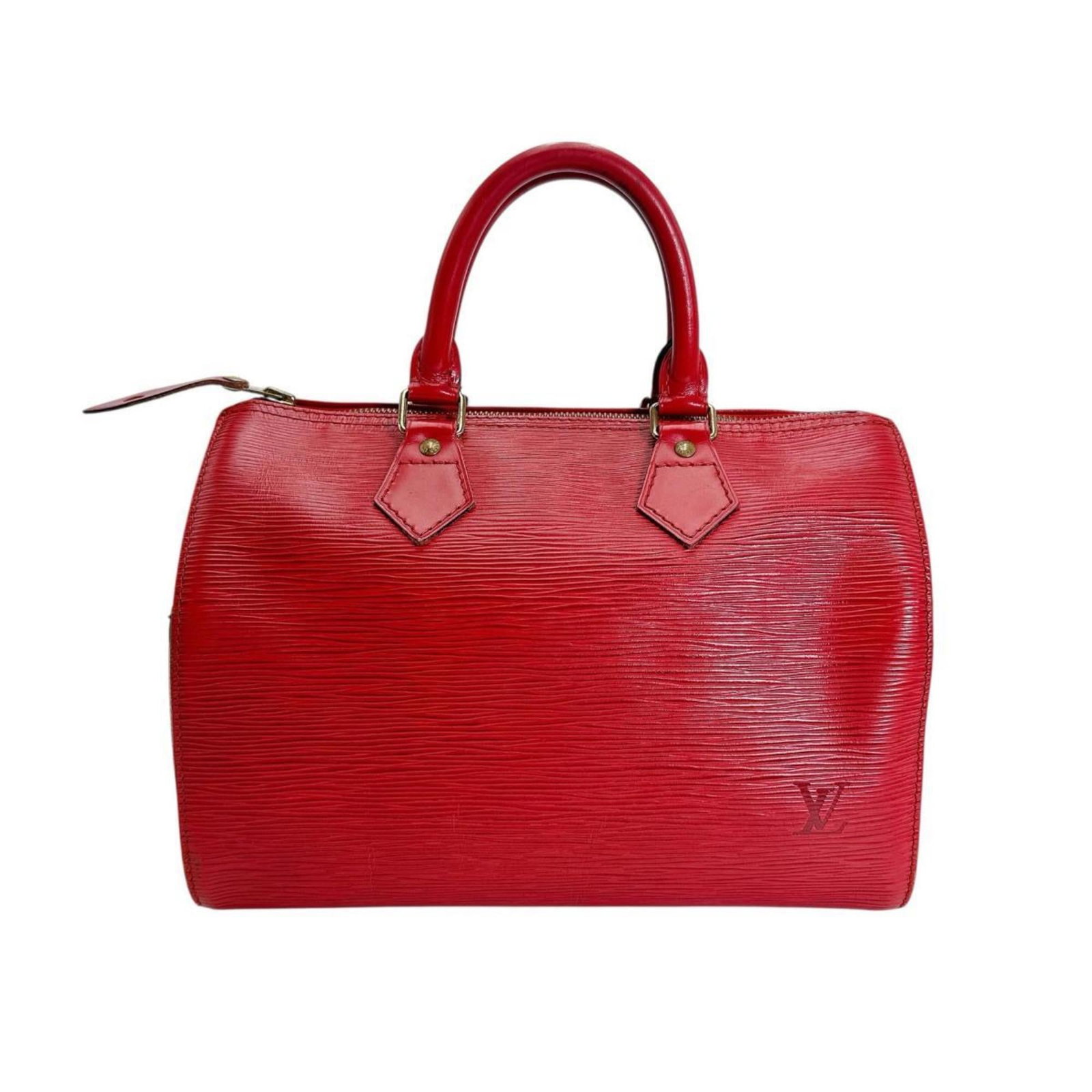 Epi Leather Louis Vuitton Handbag: Epi Leather Louis Vuitton Handbag Epi leather Louis Vuitton handbag in Castilian red, featuring a classic design with a timeless red color. Made from high-quality Epi leather, this handbag measures