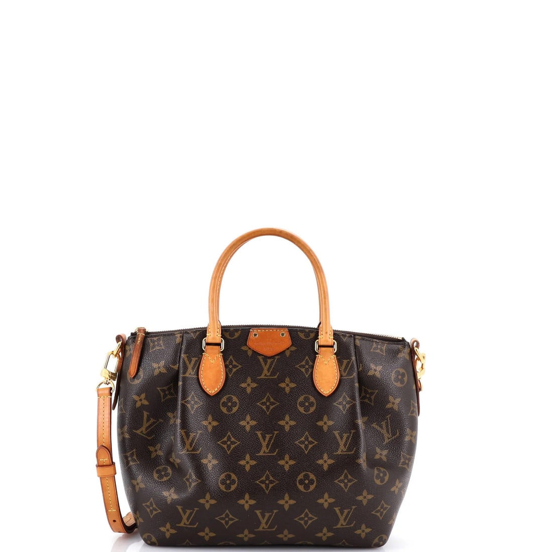 Handbag Monogram Canvas Louis Vuitton Turenne: Handbag Monogram Canvas Louis Vuitton Turenne Brown Louis Vuitton Turenne Handbag Monogram Canvas PM Satchel with Gold Hardware, featuring a classic design and signature monogram pattern, measures 9" 