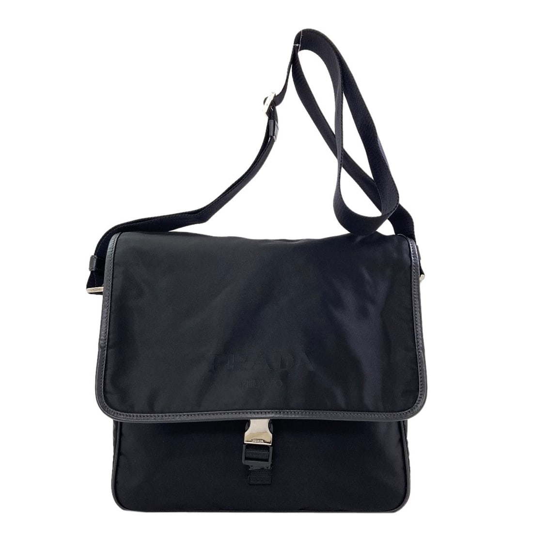 Va0951 Logo Prada Nylon Shoulder Bag Hardware: Va0951 Logo Prada Nylon Shoulder Bag Hardware Black Prada nylon shoulder bag with a push lock closure, featuring a sleek 11.0 inch height and 2.8 inch depth. Made from durable nylon, this bag