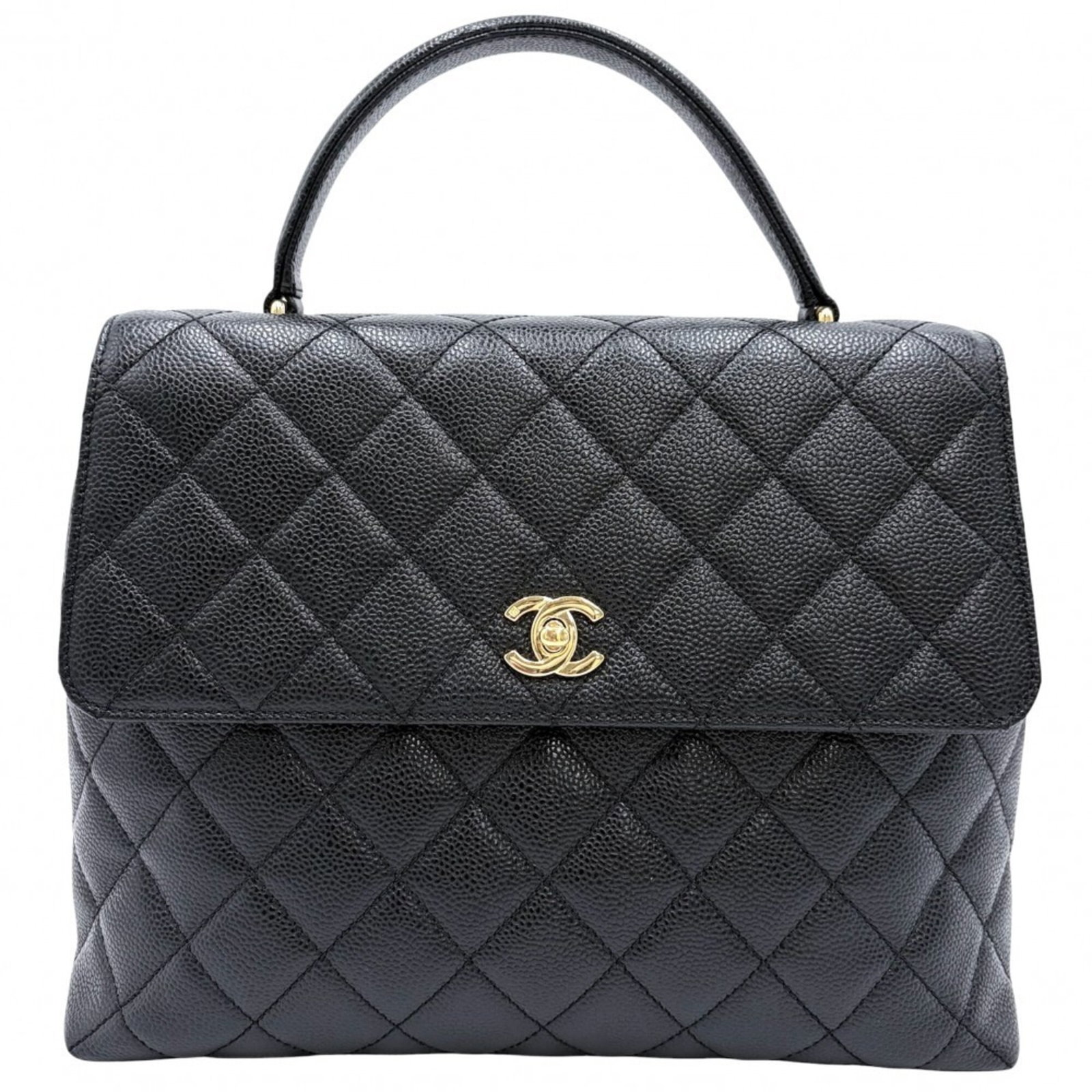 Calfskin Handbag Chanel: Calfskin Handbag Chanel Calfskin Handbag Chanel - A Timeless Black Classic. Made from high-quality grained calfskin, this 24cm x 30cm x 11.5cm handbag features a sleek and sophisticated design. Its