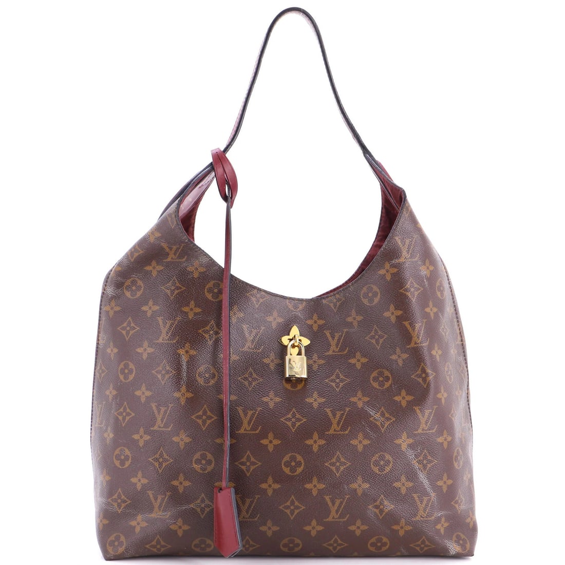 Canvas Hobo Leather Louis Vuitton Flower Monogram with: Canvas Hobo Leather Louis Vuitton Flower Monogram with Canvas Hobo Leather Louis Vuitton Flower Monogram with Burgundy Exterior, Gold Hardware, and Burgundy Interior. This Louis Vuitton Flower Hobo