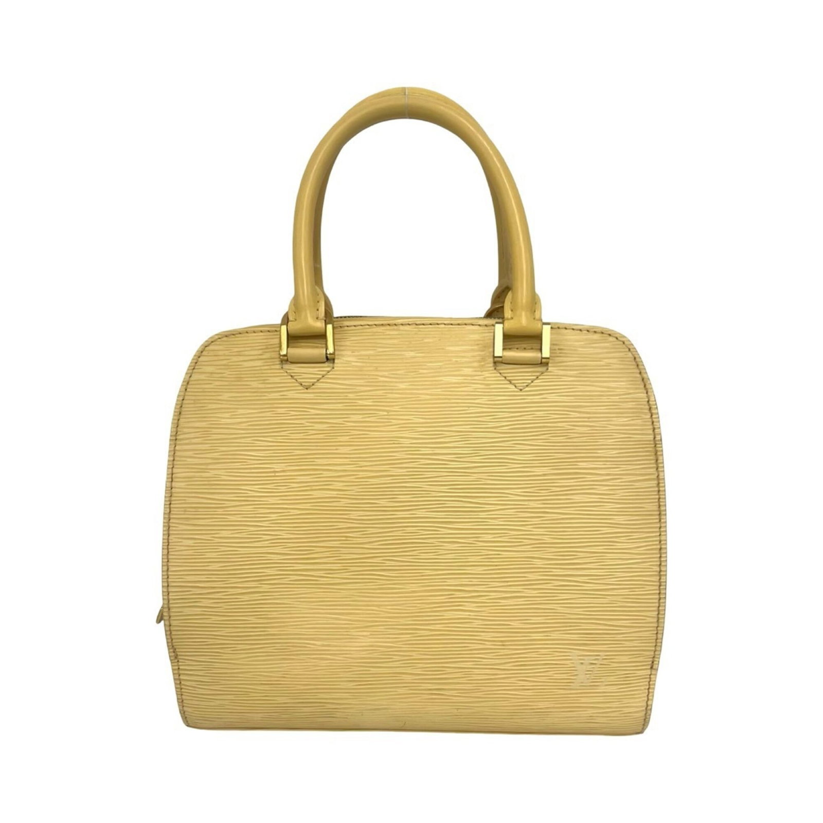Handbag Leather Louis Vuitton: Handbag Leather Louis Vuitton Yellow Leather Louis Vuitton Handbag, 22cm x 25.5cm x 8.5cm. This handbag features genuine leather and bears a signature, showcasing the craftsmanship of Louis Vuitton.