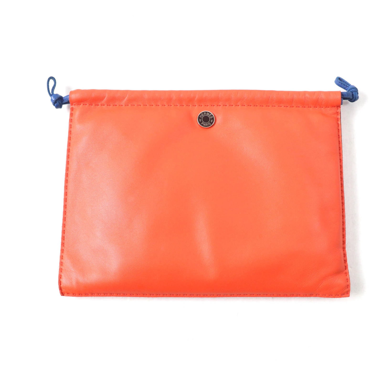 Pouch Hermes: Pouch Hermes Blue and Orange Pouch from Hermes, France. This 19.5cm x 26.5cm pouch features a snap fastener closure and comes with a box and dust bag. A stylish accessory from the renowned French