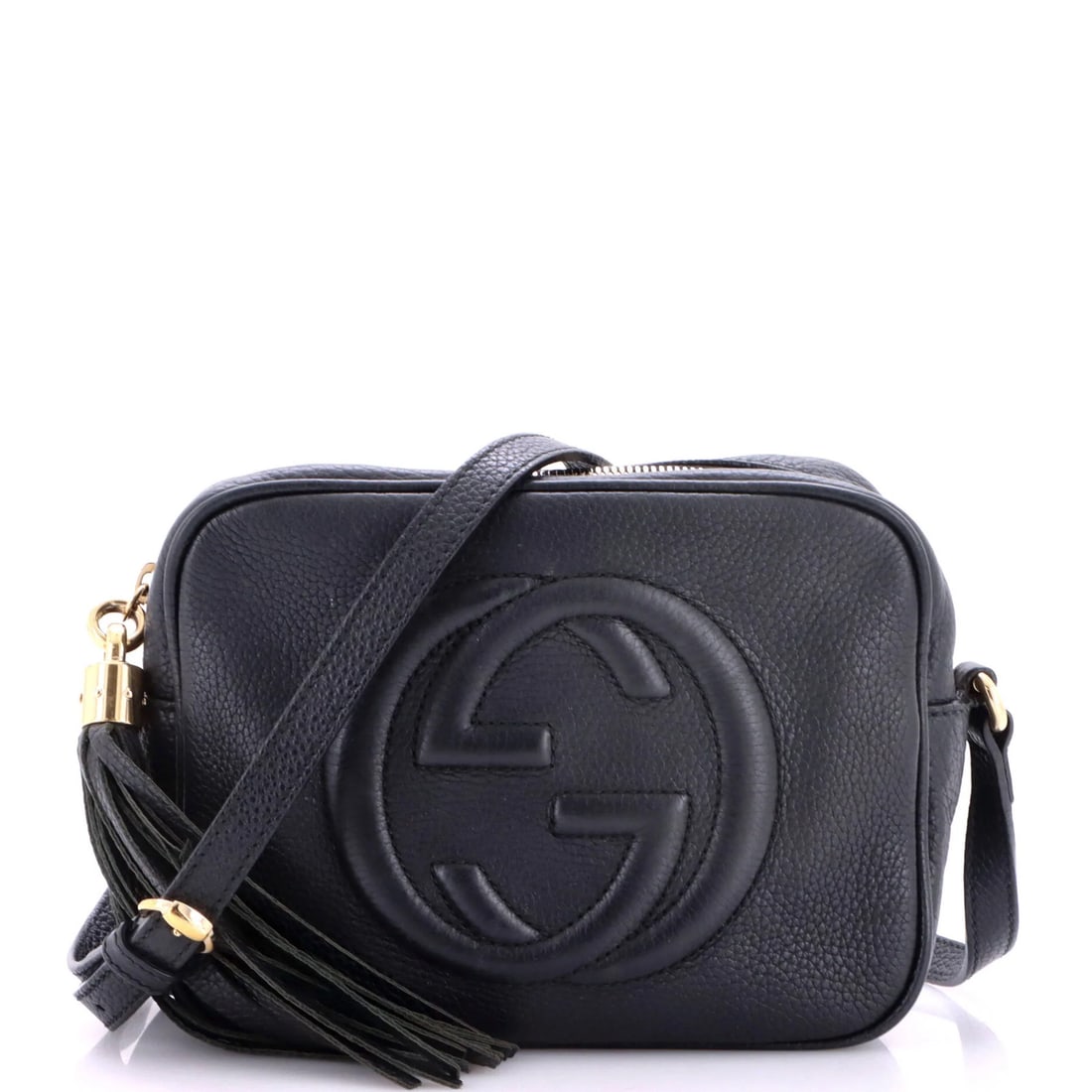 Small Leather Crossbody Disco Soho Gucci Bag: Small Leather Crossbody Disco Soho Gucci Bag Small Leather Crossbody Disco Soho Gucci Bag in Black with Gold Hardware. This stylish crossbody bag features a sleek black leather exterior with minor cre