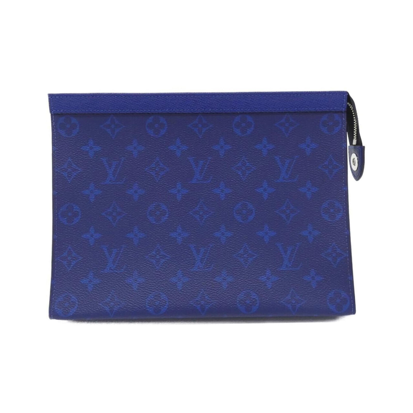 Canvas Leather Pochette Handbag Vuitton Louis: Canvas Leather Pochette Handbag Vuitton Louis Canvas Leather Pochette Handbag Vuitton Louis bears a signature and features coated canvas and calfskin leather. This blue, cobalt blue-handled pochette
