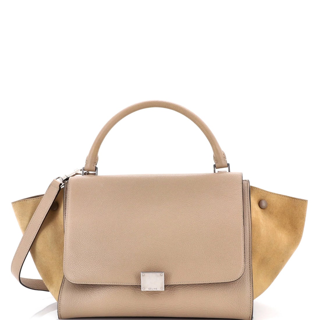 Medium leather Trapeze bag Celine: Medium leather Trapeze bag Celine Medium leather Trapeze bag from Celine, featuring neutral exterior and interior, with silver hardware and a classic top handle design. This medium-sized bag boasts a 